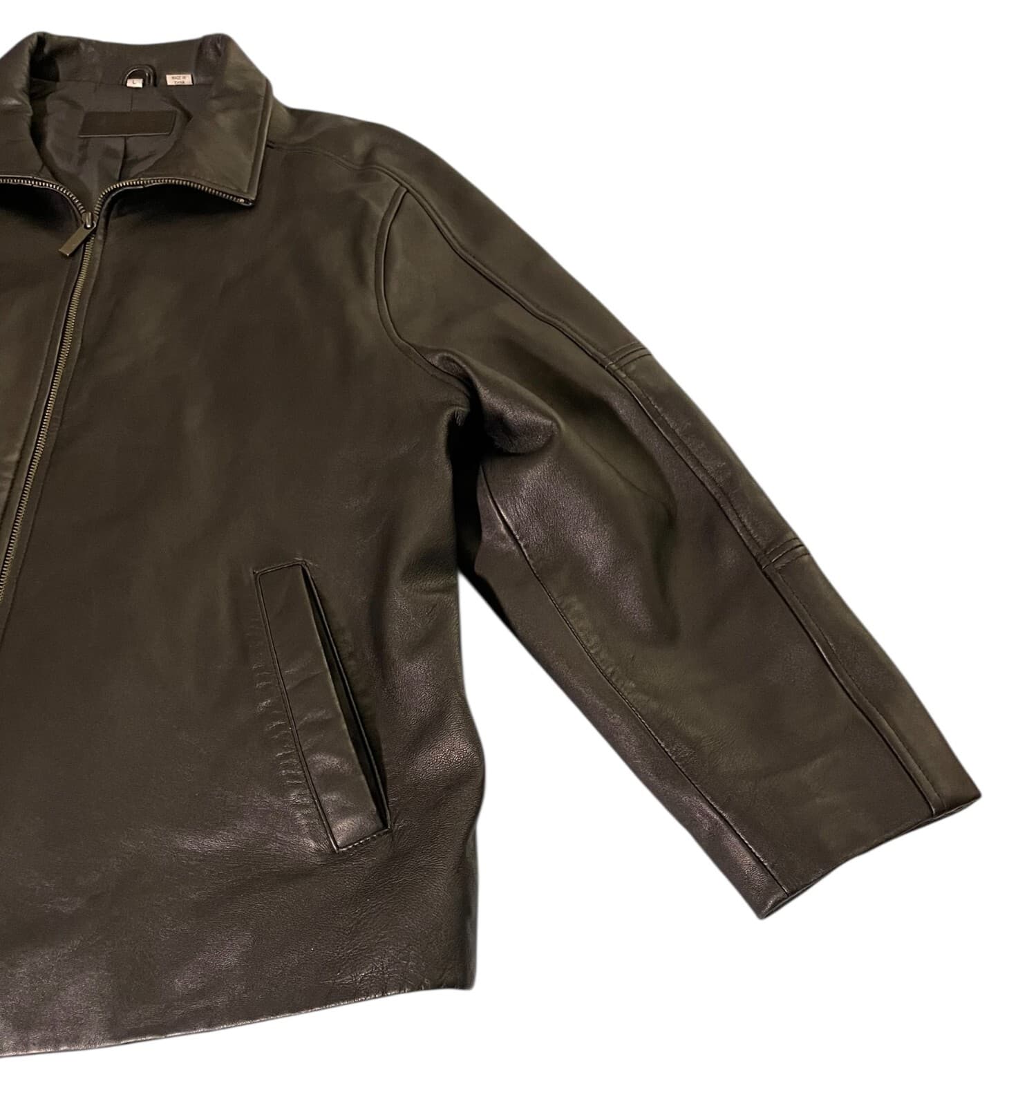 Alfani Men's Black Genuine Leather Bomber Biker Soft Full Zip Jacket Size Large - Thumbnail 6