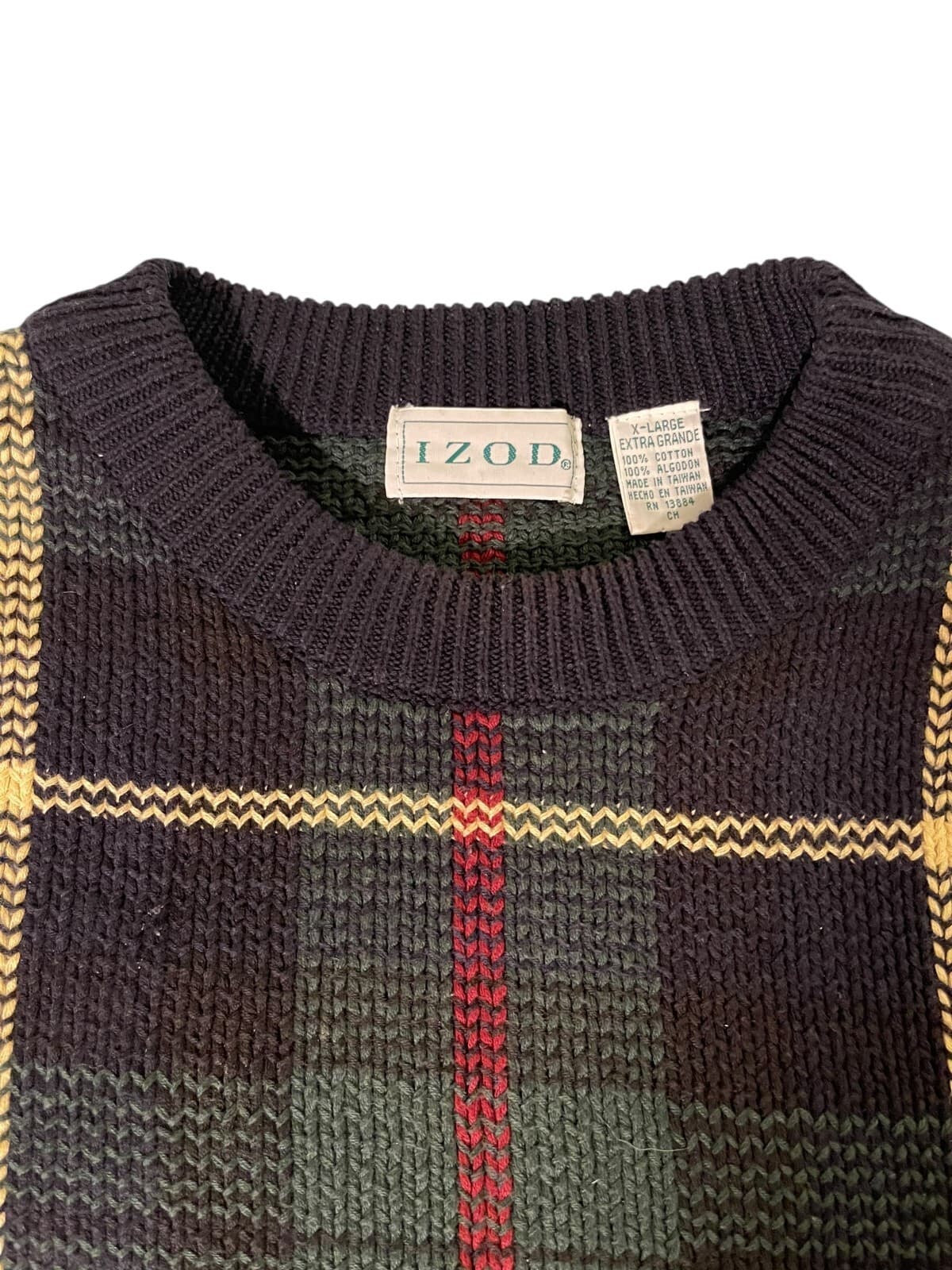 IZOD Men's Multicolor Crew Neck Long Sleeve Plaid Knit Pullover Sweater Size XL - Thumbnail 6