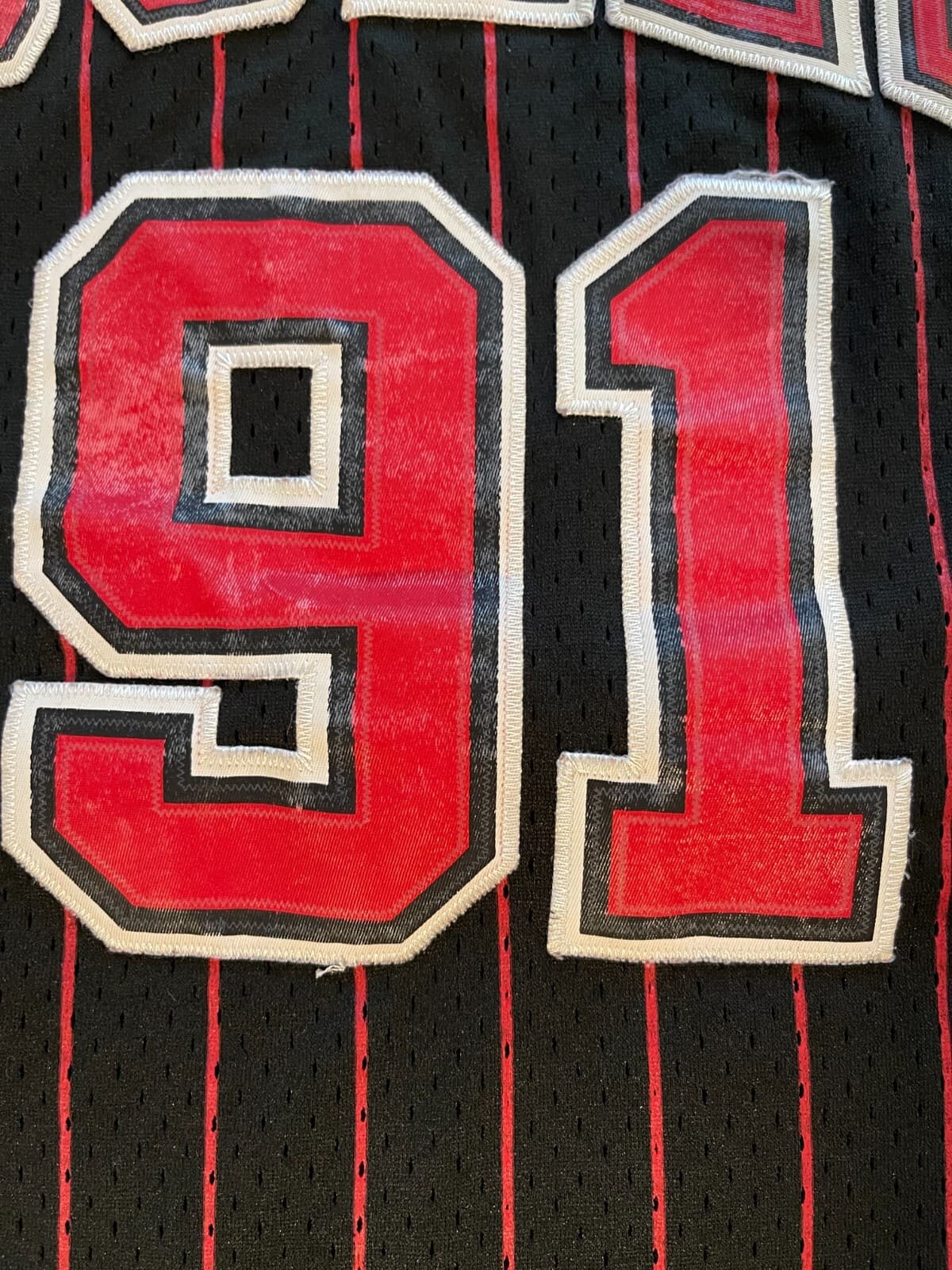 Adidas Authentics Chicago Bulls Dennis Rodman Black Pinstripe Jersey Sz XL - Thumbnail 5