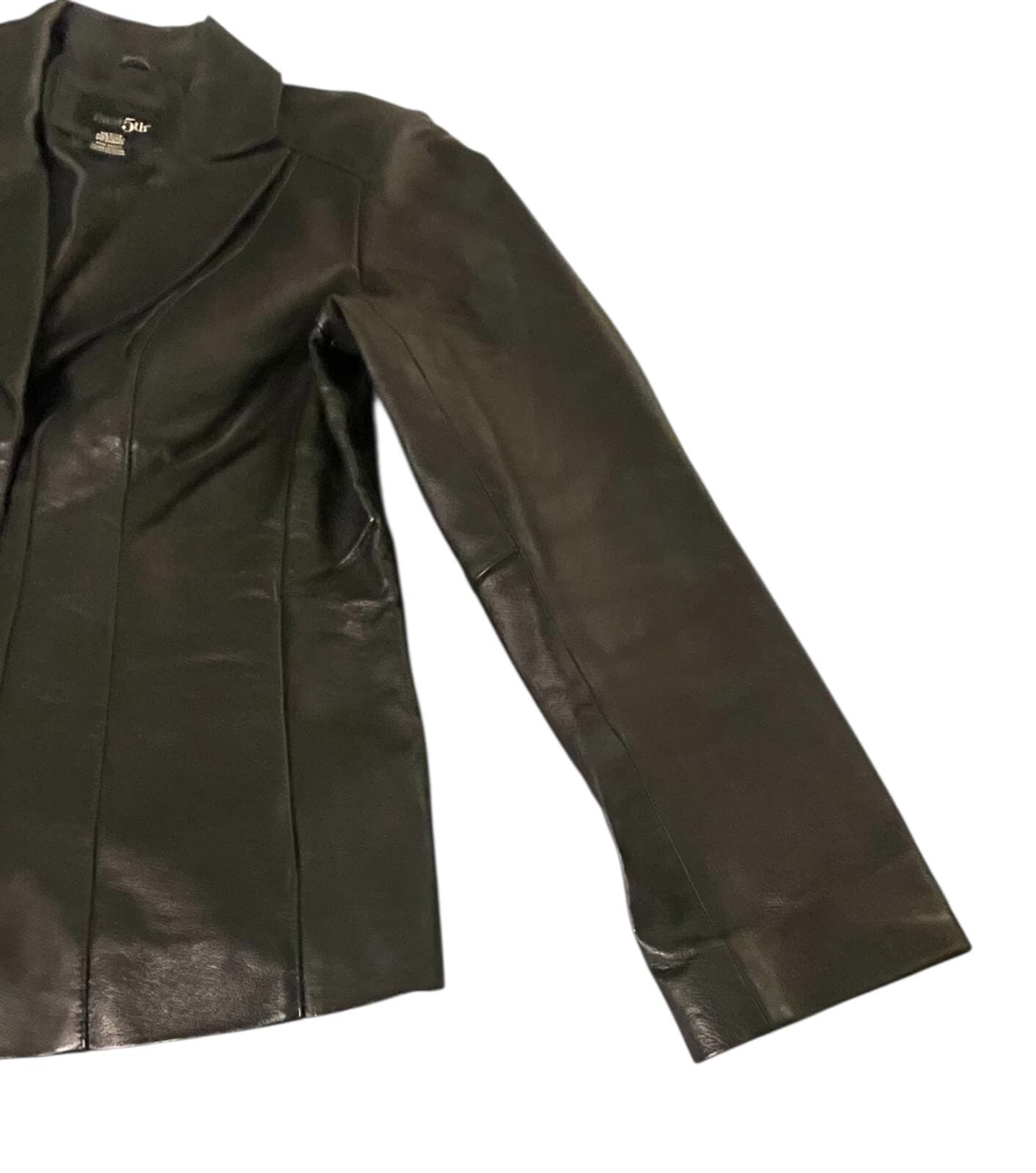 East5th Women's Black 3-Button Career Genuine Leather Blazer Jacket Size M - Thumbnail 5