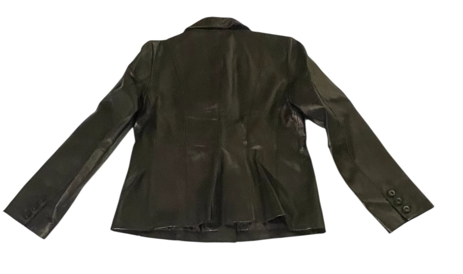 East5th Women's Black 3-Button Career Genuine Leather Blazer Jacket Size M - Thumbnail 2