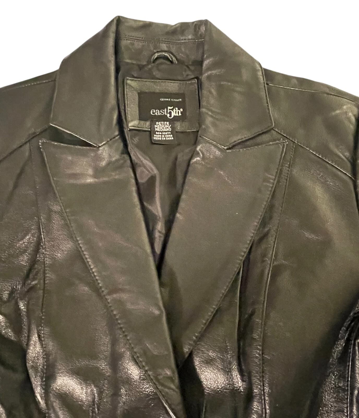 East5th Women's Black 3-Button Career Genuine Leather Blazer Jacket Size M - Thumbnail 3