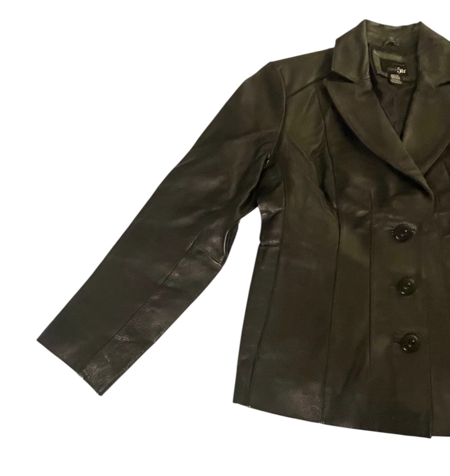 East5th Women's Black 3-Button Career Genuine Leather Blazer Jacket Size M - Thumbnail 6