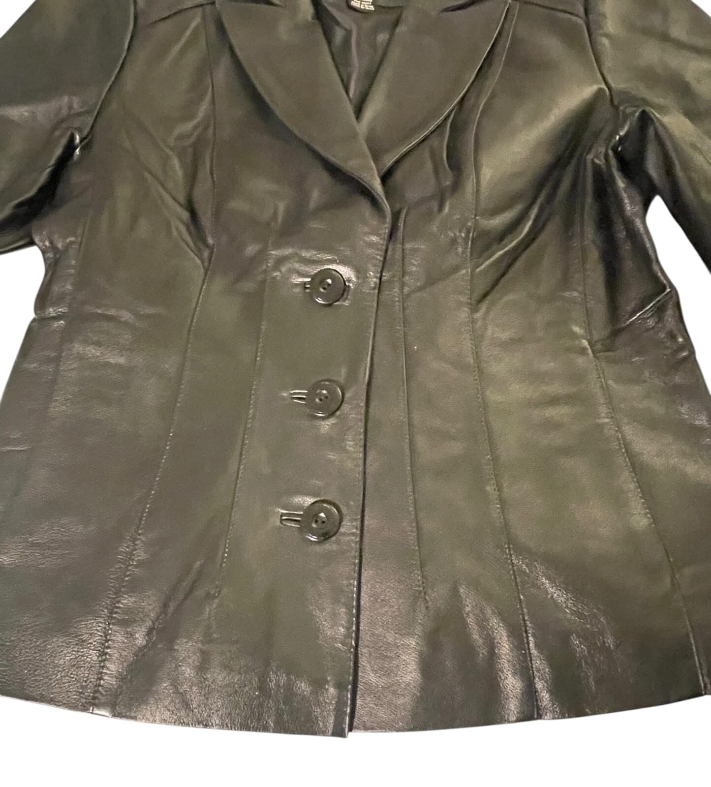 East5th Women's Black 3-Button Career Genuine Leather Blazer Jacket Size M - Thumbnail 4
