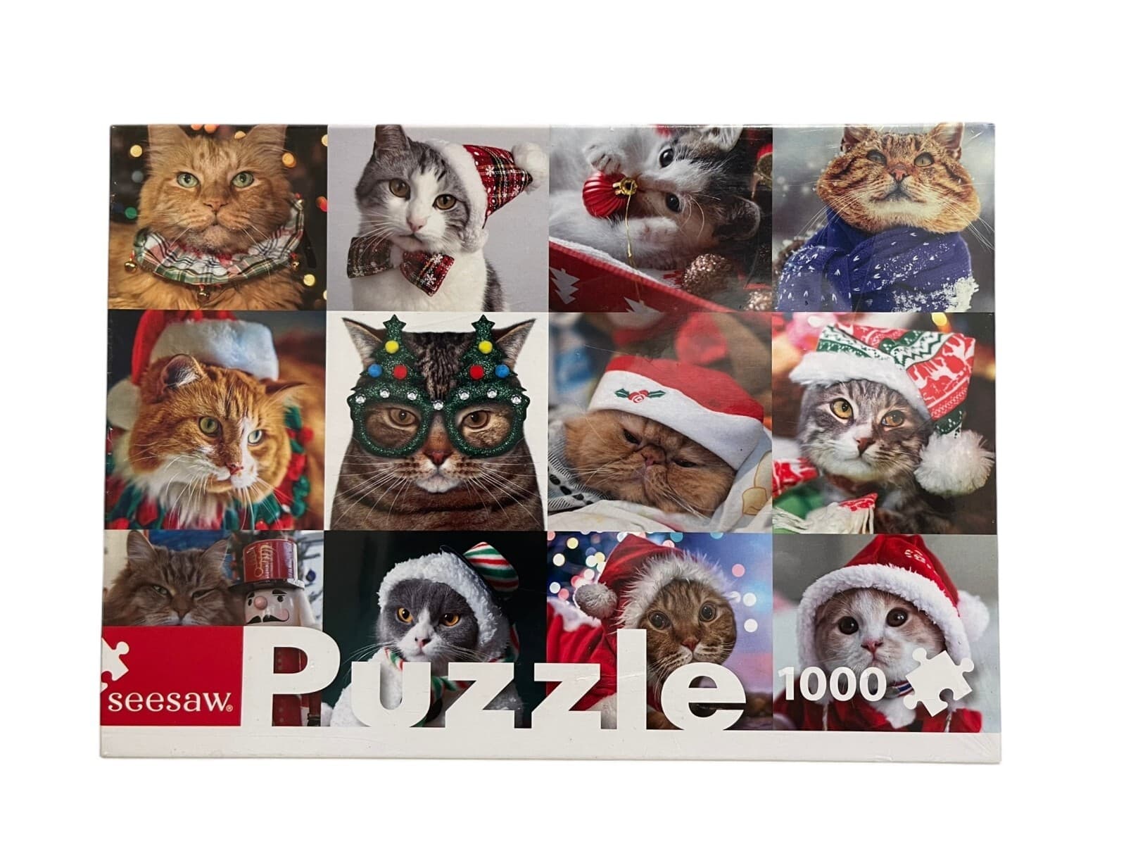 NEW Santa Cats SeeSaw We Wish You A Merry Christmas 1000 Piece Jigsaw Puzzle - Thumbnail 3