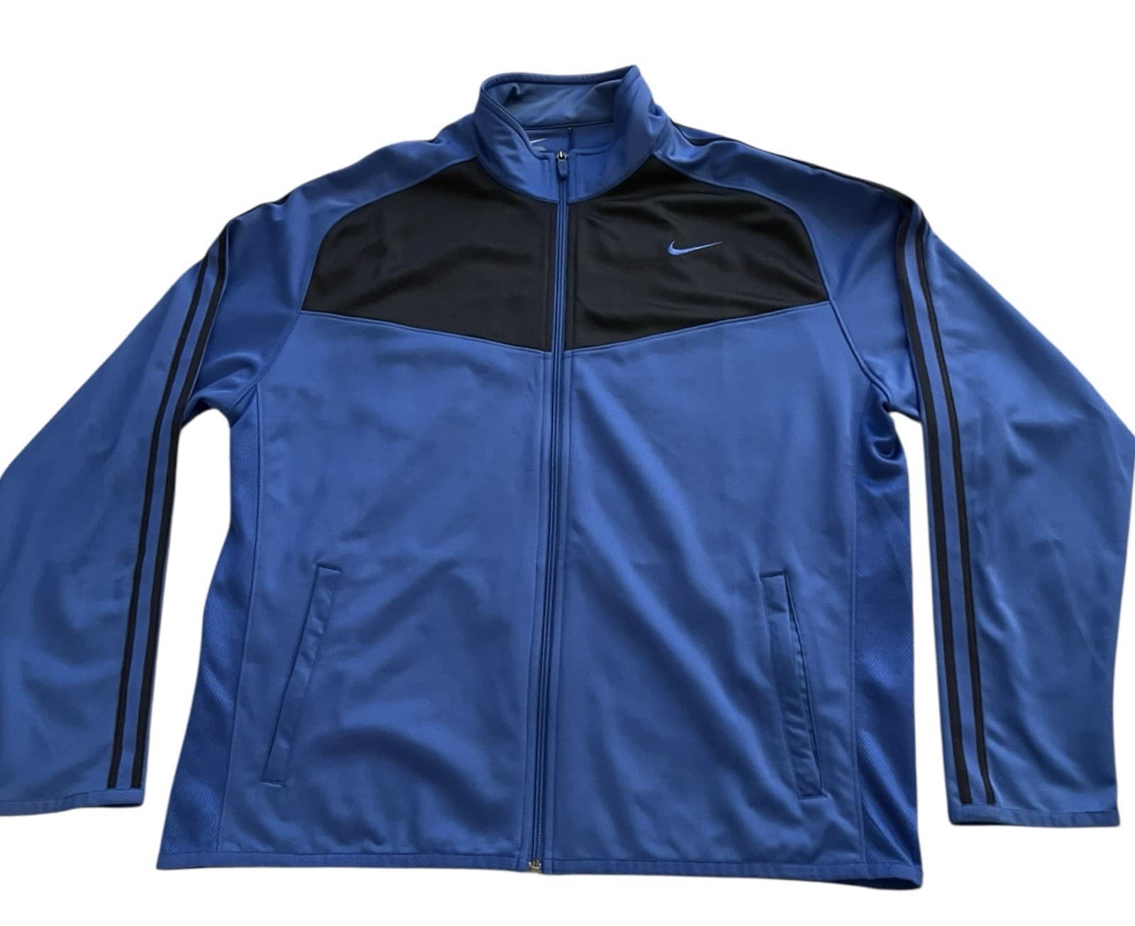 Nike Track Jacket Zip Up Black/Royal Blue With Stripes On Arms Size XL - Thumbnail 2