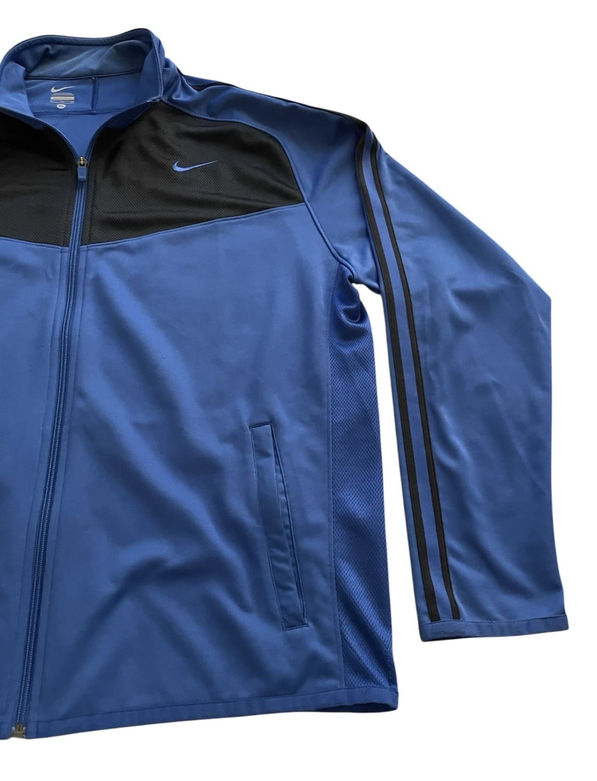 Nike Track Jacket Zip Up Black/Royal Blue With Stripes On Arms Size XL - Thumbnail 5