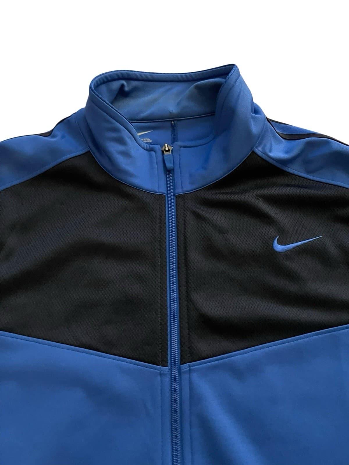 Nike Track Jacket Zip Up Black/Royal Blue With Stripes On Arms Size XL - Thumbnail 3