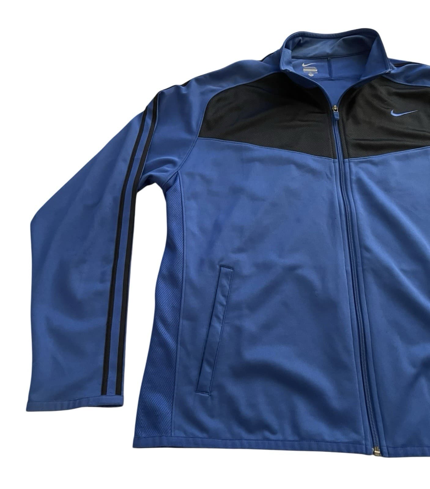 Nike Track Jacket Zip Up Black/Royal Blue With Stripes On Arms Size XL - Thumbnail 6