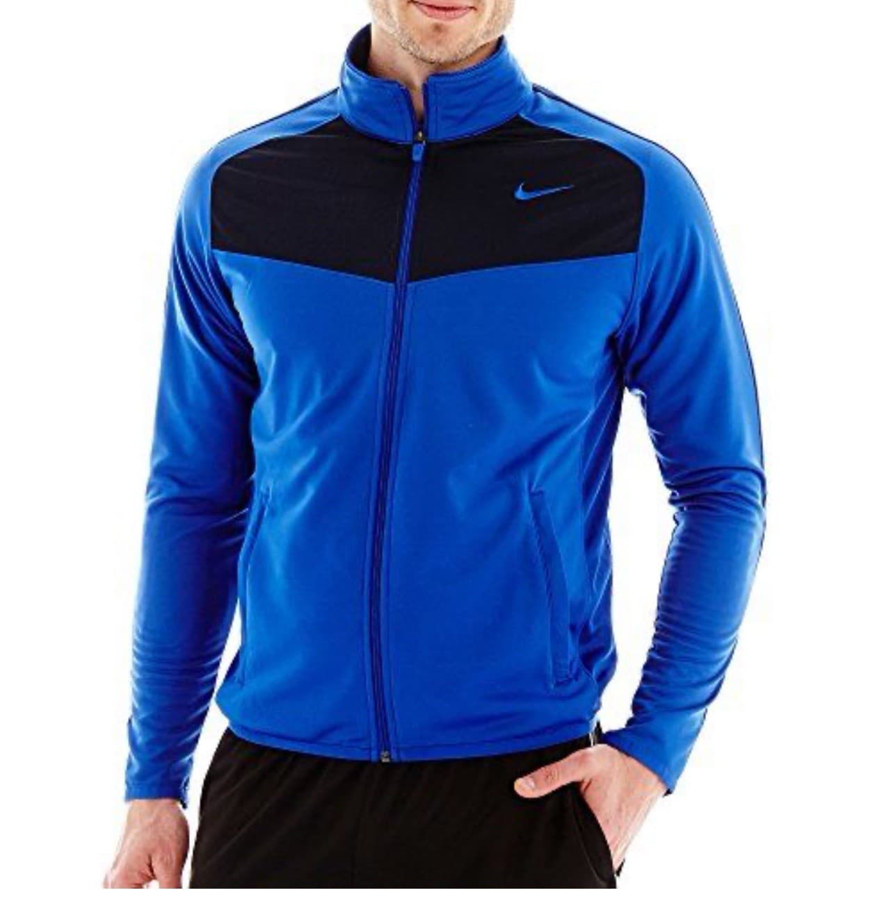 Nike Track Jacket Zip Up Black/Royal Blue With Stripes On Arms Size XL - Thumbnail 8