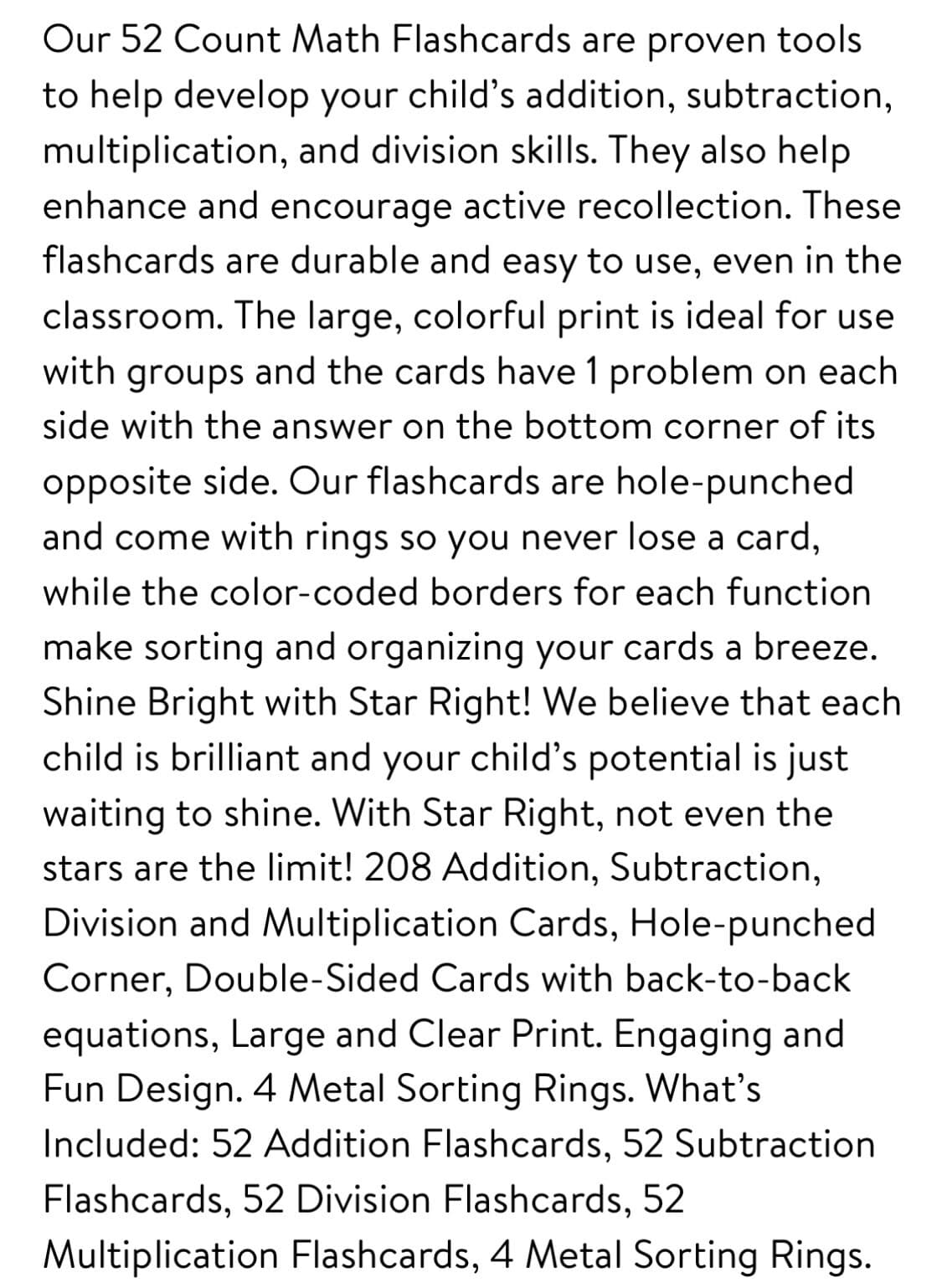 Star Right 4 Pack Math Flash Cards Addition Subtraction Multiplication Division - Thumbnail 4