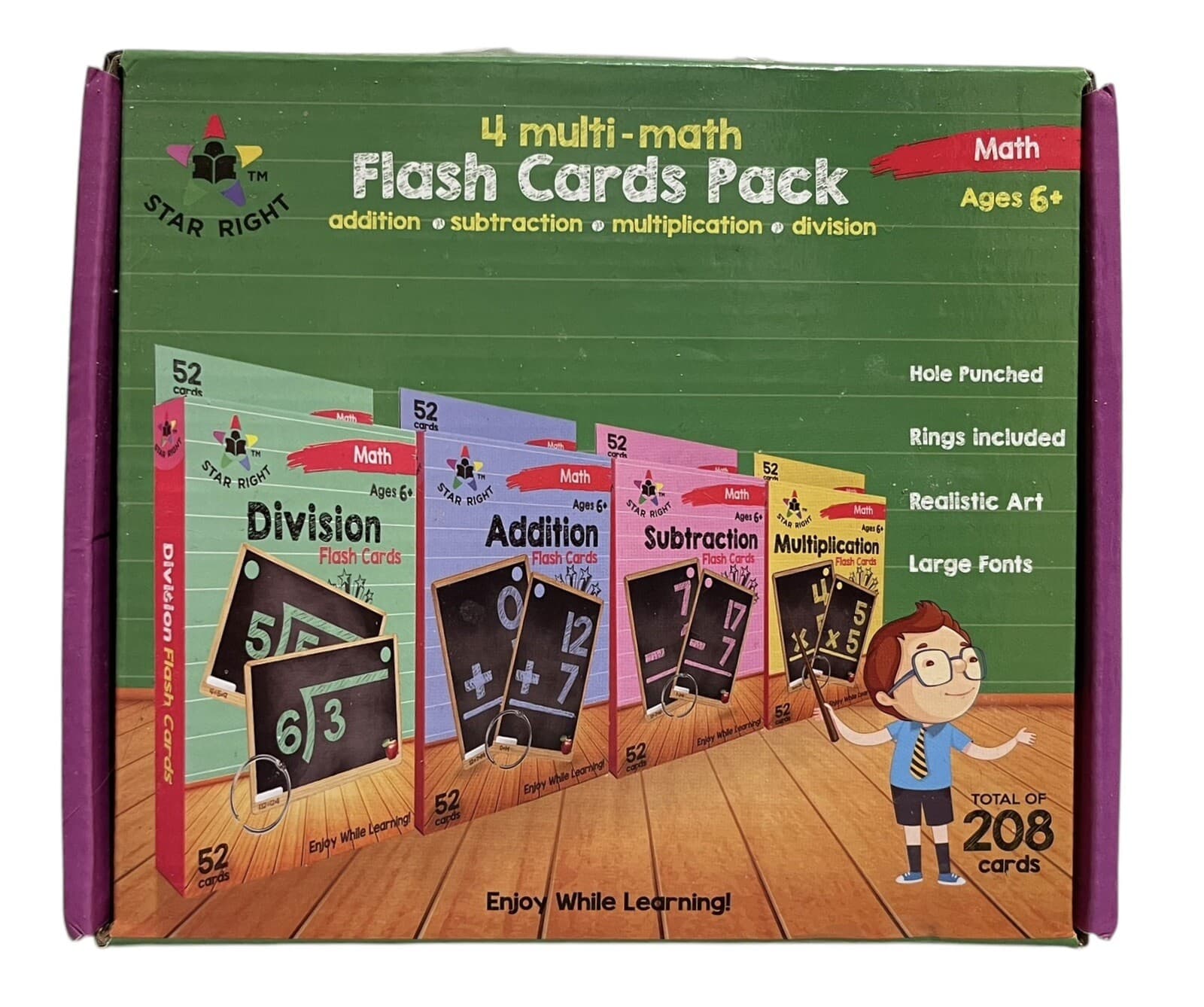 Star Right 4 Pack Math Flash Cards Addition Subtraction Multiplication Division - Thumbnail 2
