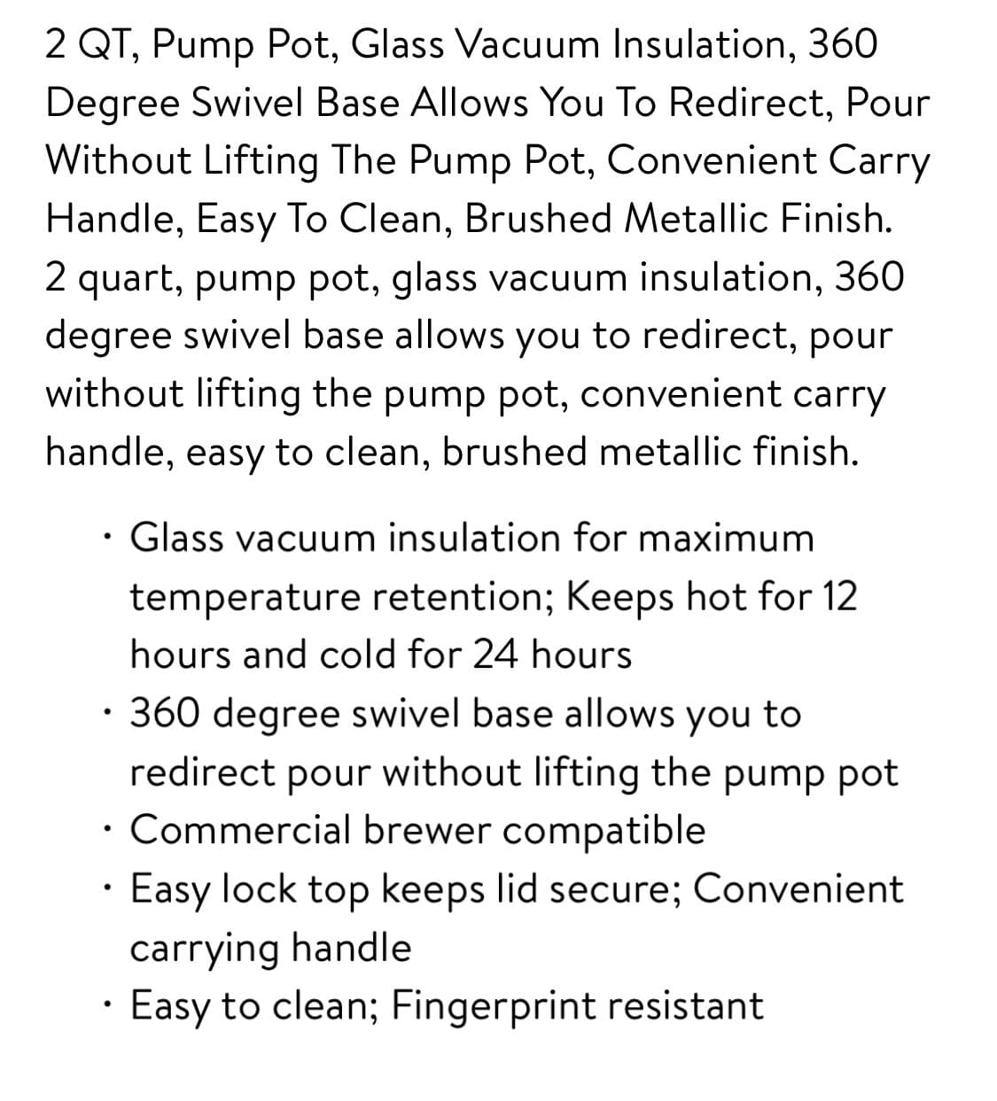 Thermos 2 Quart Glass Vacuum Insulated Pump Pot - Gray Metallic PP1920W2 NIB - Thumbnail 8