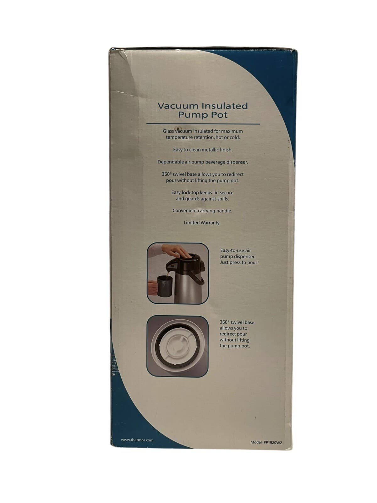 Thermos 2 Quart Glass Vacuum Insulated Pump Pot - Gray Metallic PP1920W2 NIB - Thumbnail 6