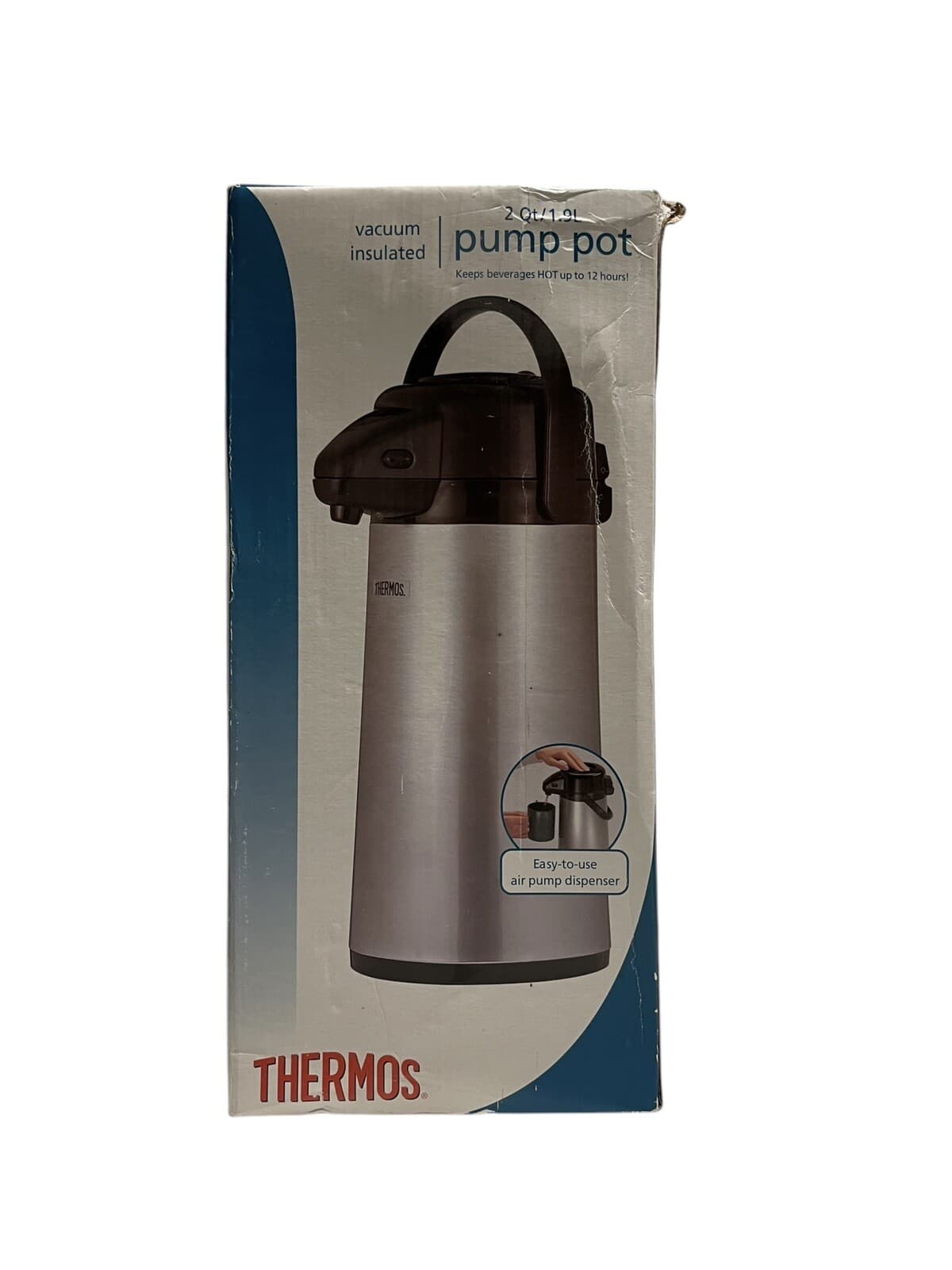 Thermos 2 Quart Glass Vacuum Insulated Pump Pot - Gray Metallic PP1920W2 NIB - Thumbnail 4