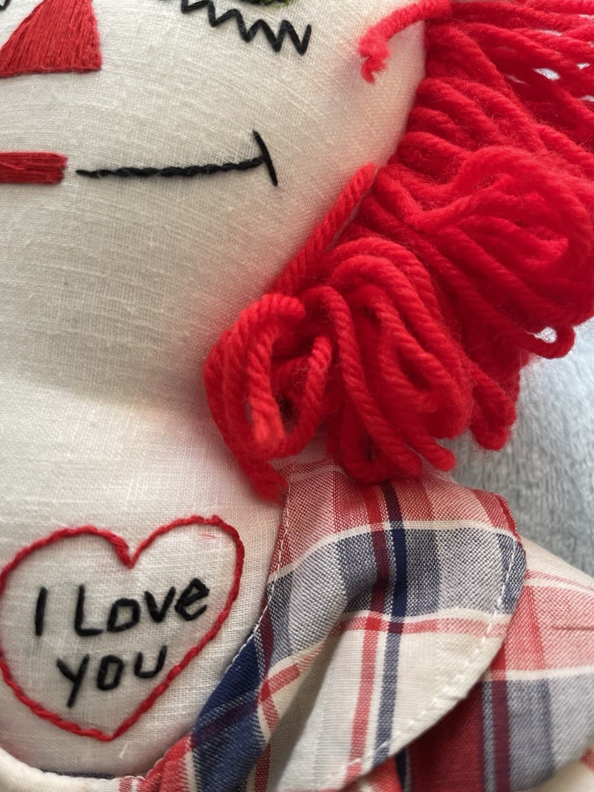 RAGGEDY ANDY DOLL • 10” • Hand Made • 1940's • I Love You Tattoo • - Thumbnail 4