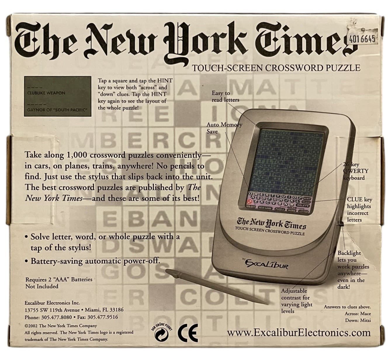 Vintage Excalibur The New York Times Touch-Screen Crossword Puzzle NEW - Thumbnail 2