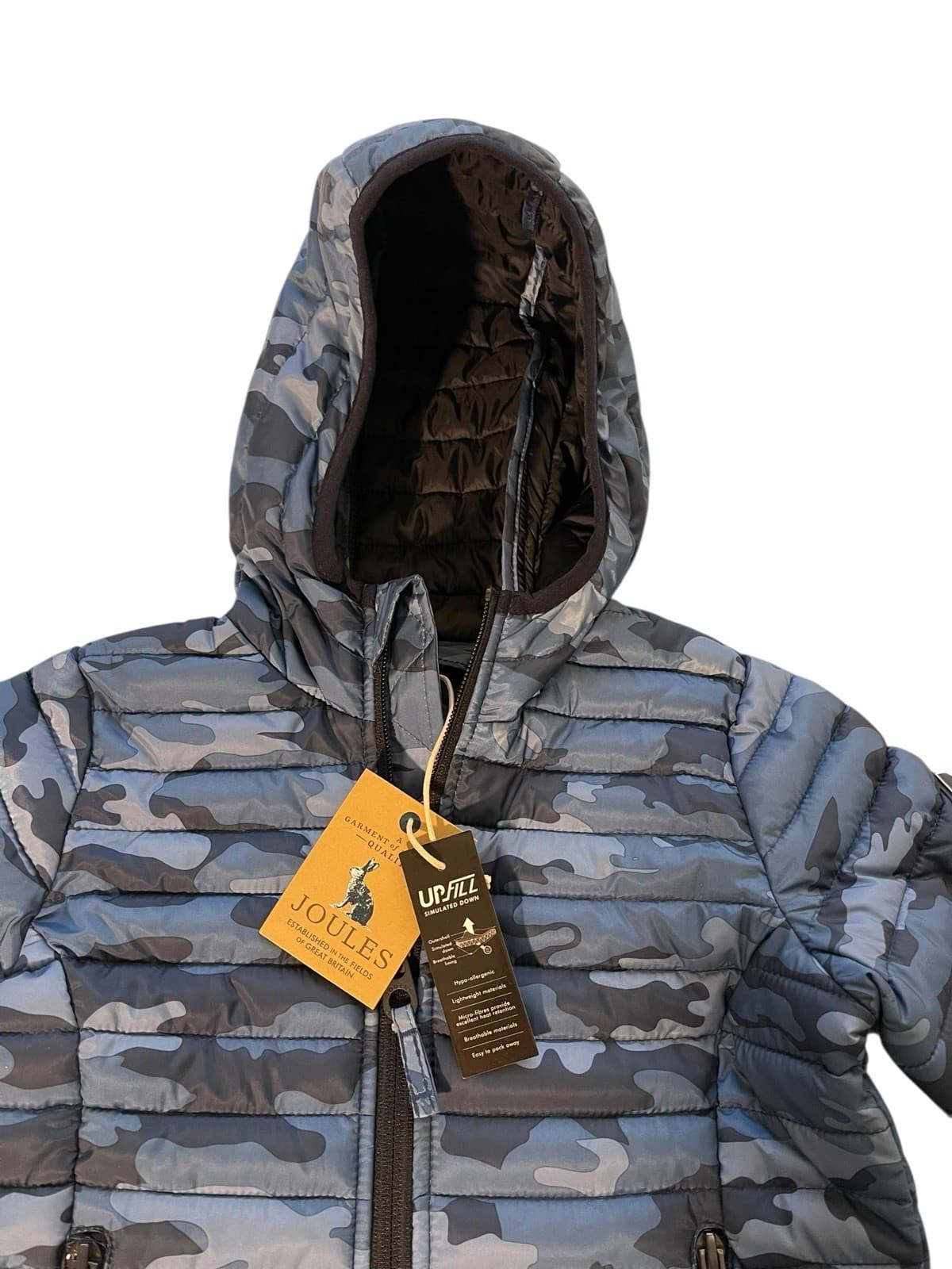Joules Youth Full Zip Hooded Puffer Jacket Size 3 Blue Camo New - Thumbnail 2