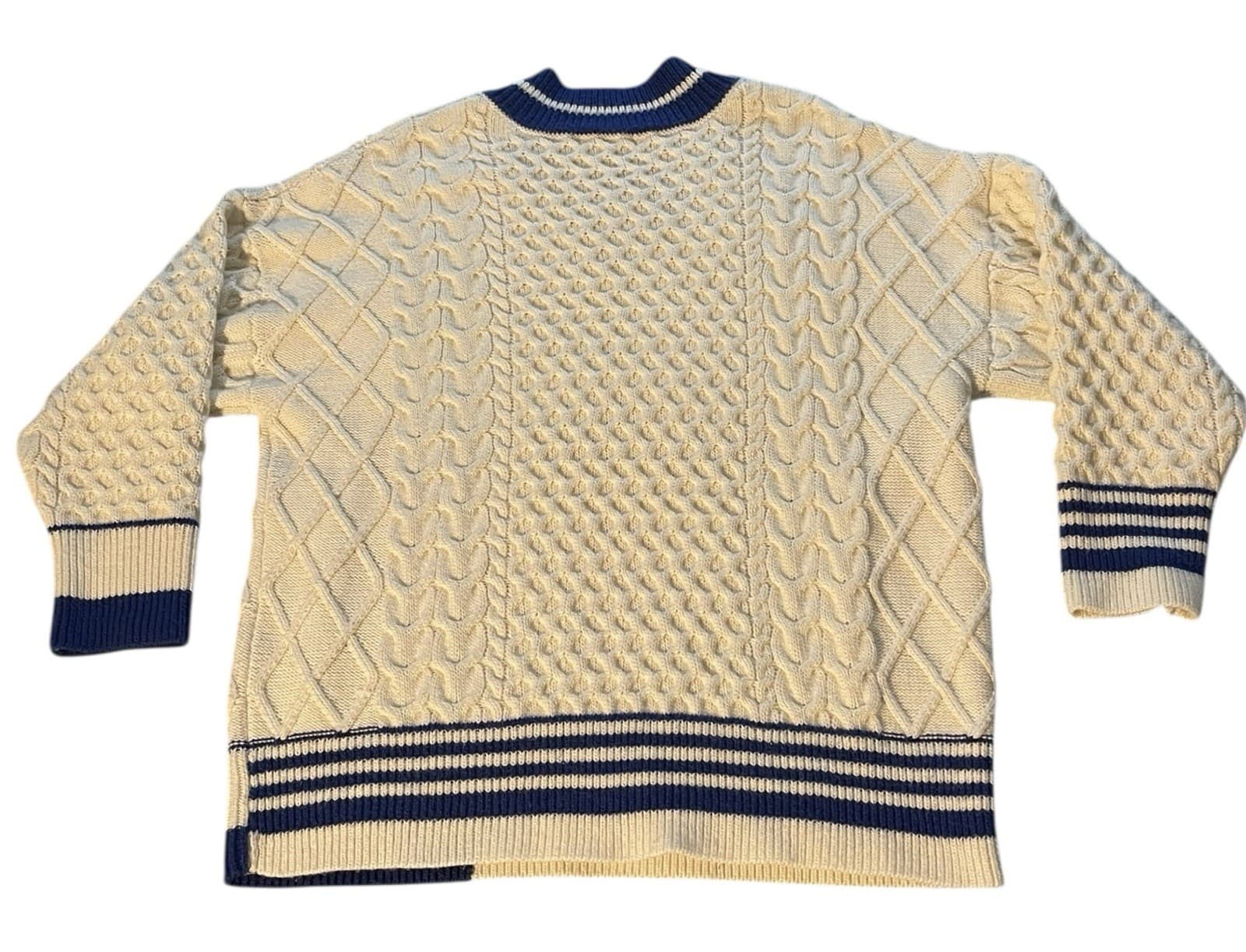 J. Inc Cable Knit Sweater Men's S/M Preppy Cable Knit Varsity V-Neck Style - Thumbnail 7