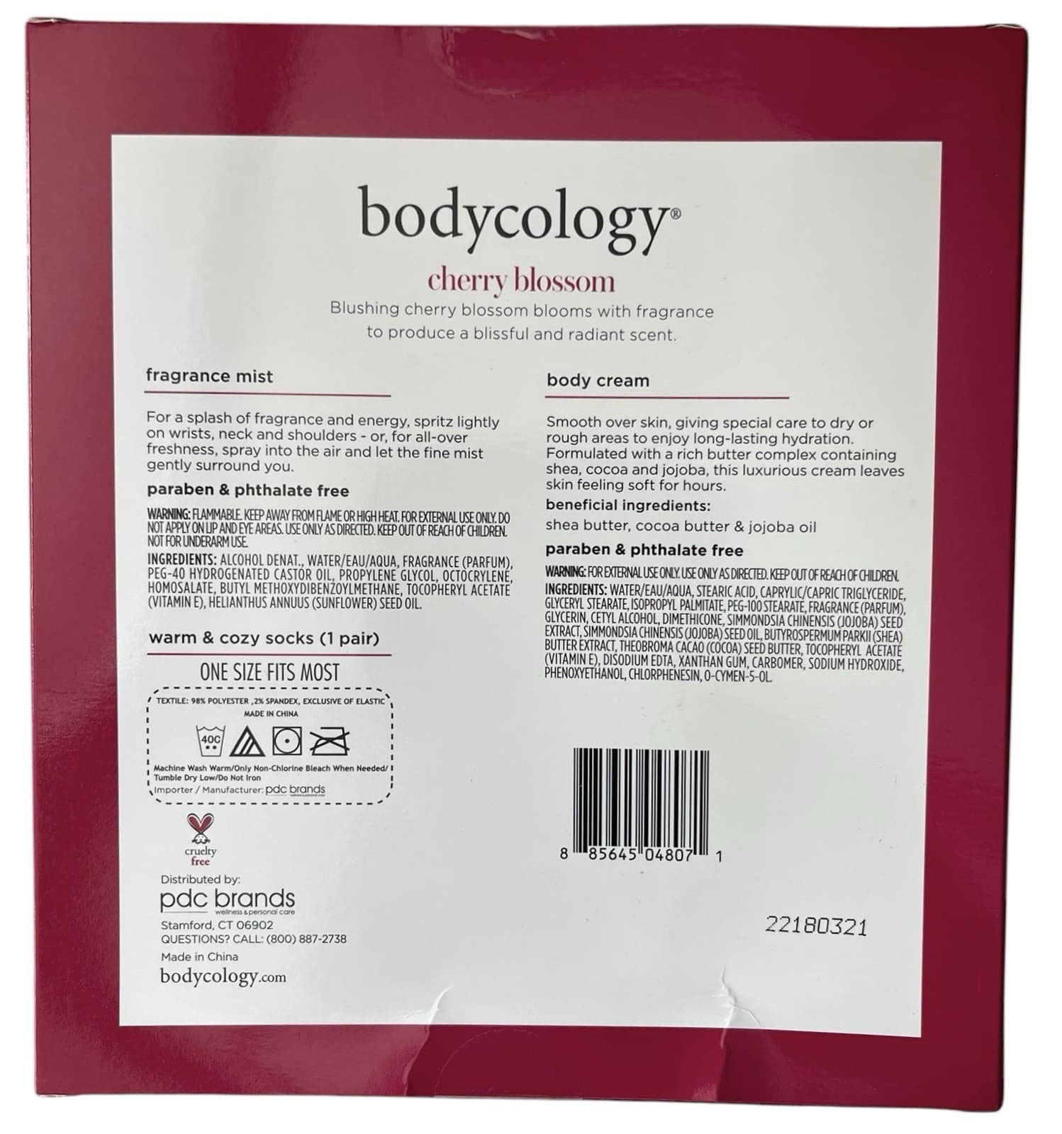 Bodycology Warm & Cozy Sock Set Cherry Blossom Fragrance Mist & Body Cream NEW - Thumbnail 2