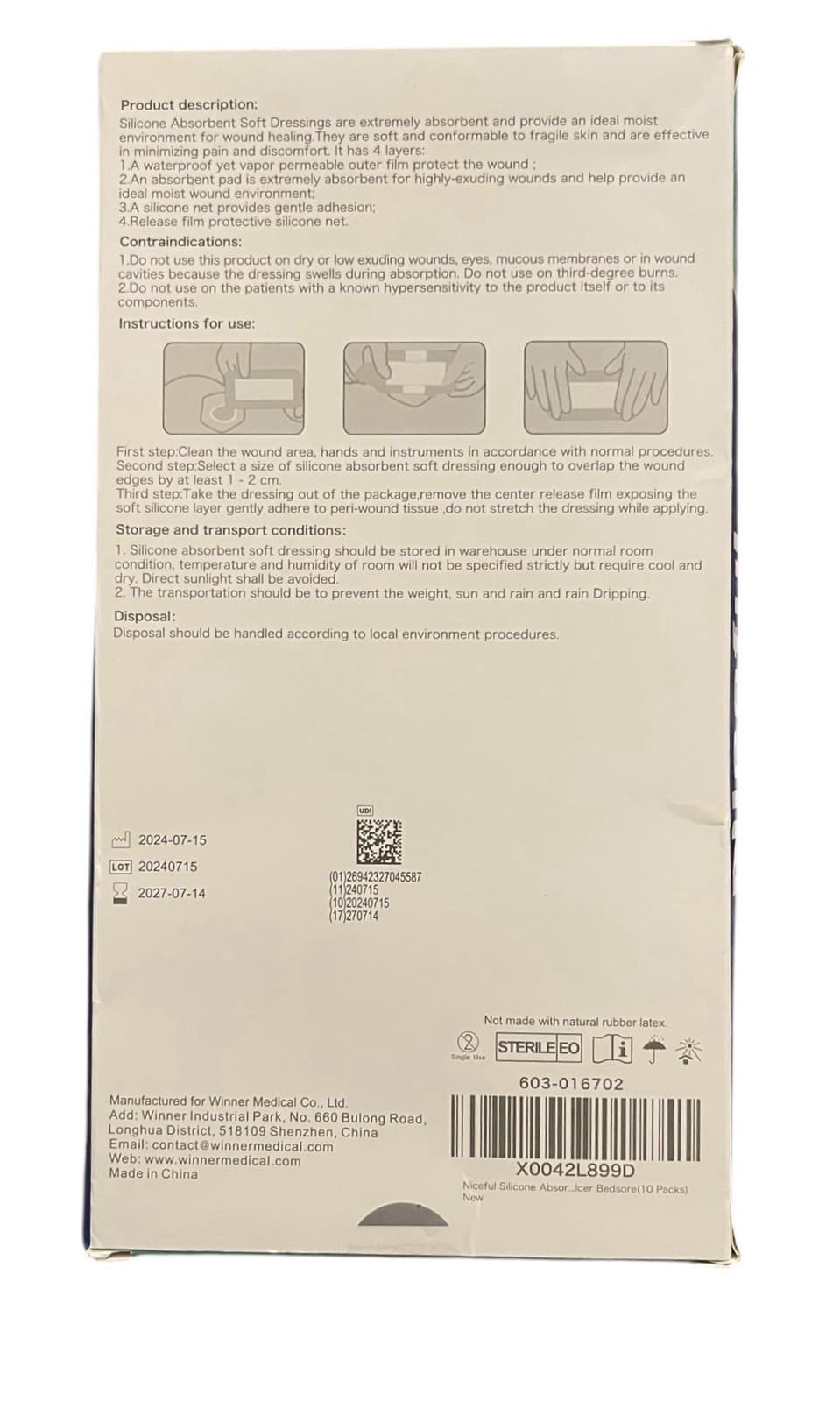 Niceful 10 Packs Silicone Absorbent Foam Soft Foam Dressing With Border 4x8 in, - Thumbnail 2