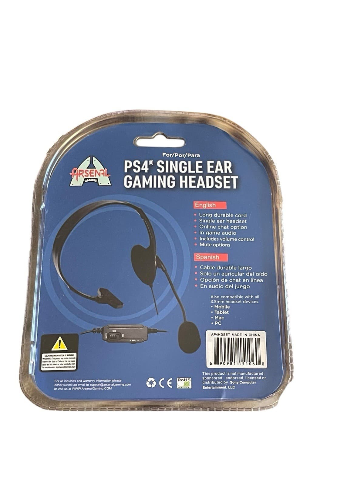 Arsenal PS4Single Ear Gaming Headset Black With Microphone New & Sealed - Thumbnail 2