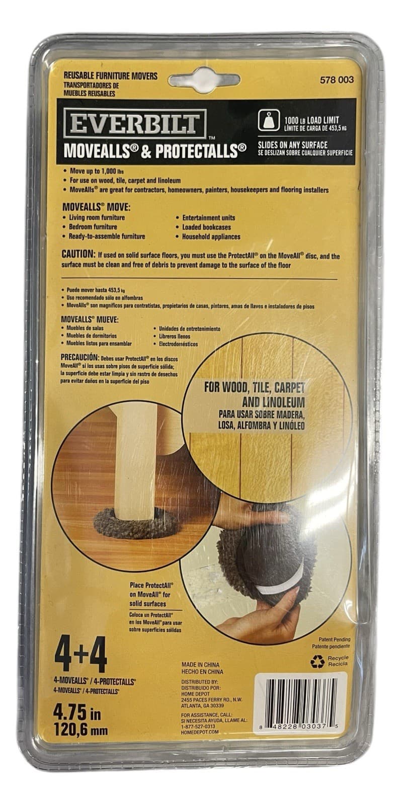 Brand New - Everbilt Movealls & Protectalls Furniture Movers 1000 Lb Load - 8pcs - Thumbnail 2