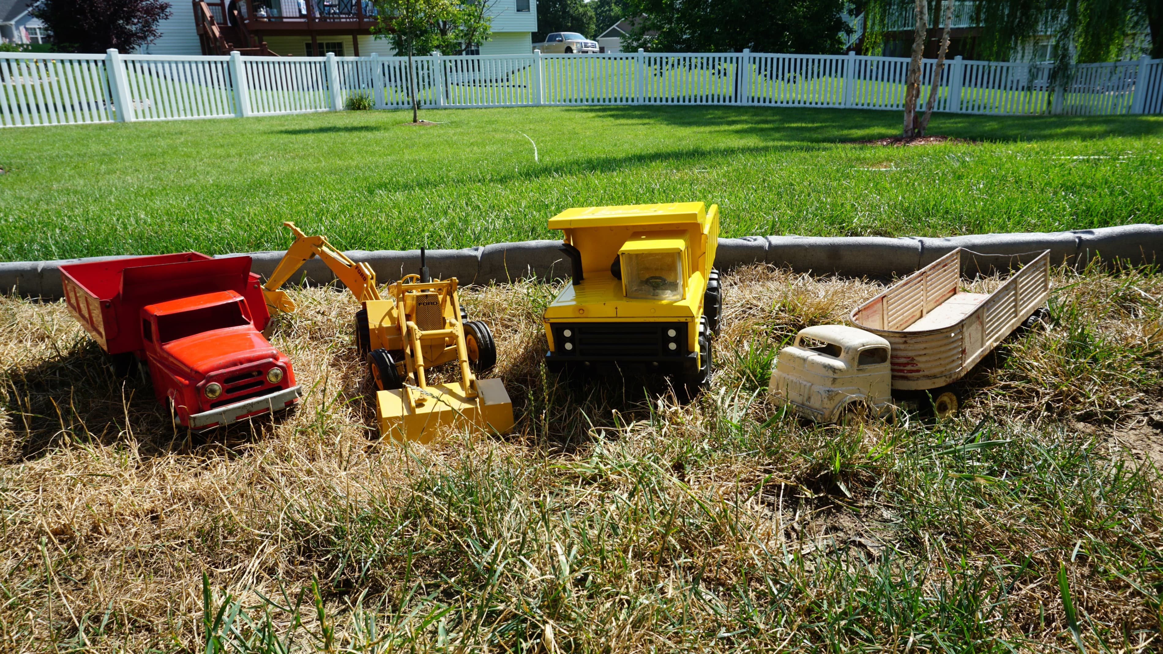 Vintage Metal Toy Trucks and Excavator Set - Thumbnail 2