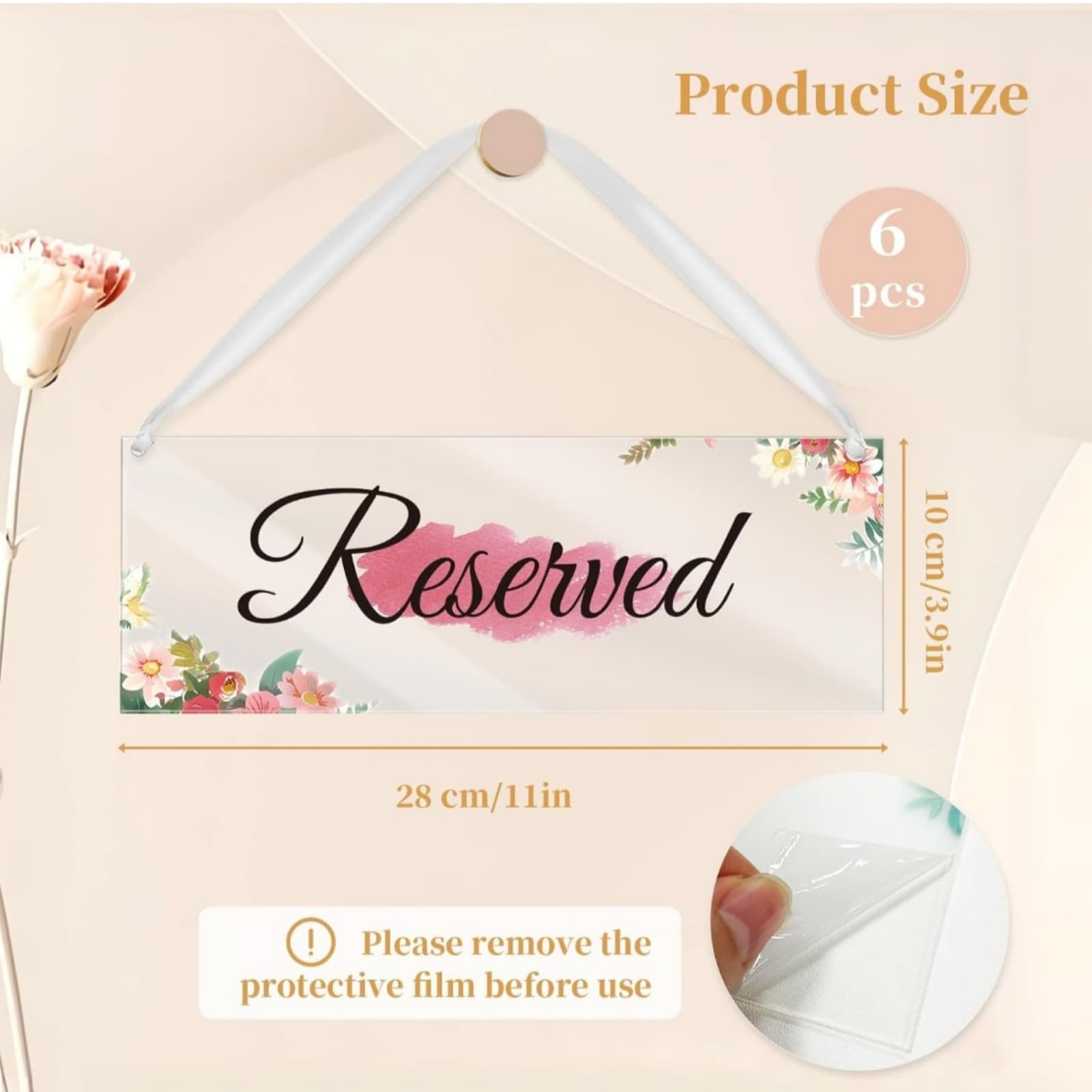 6 Piece Acrylic RESERVED Seating Hanging Signs - Thumbnail 3