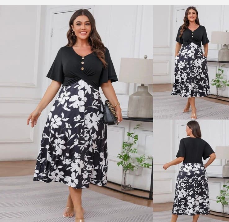 LAPA Plus Floral Patchwork Crossover Midi Dress Black White Size 0XL (12) NWT - Thumbnail 6