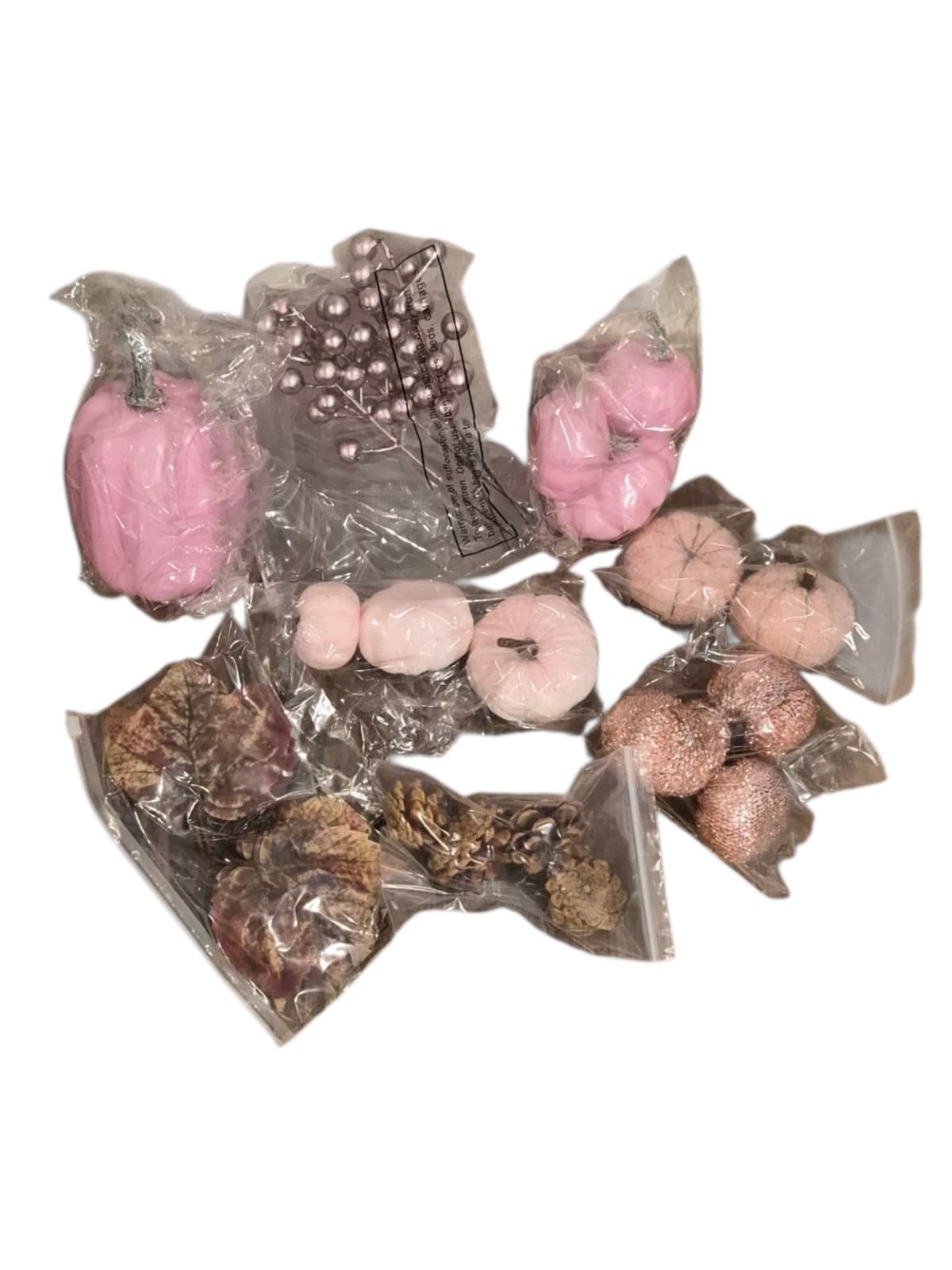 24pc Pink Pumpkin Fall Decor Set – Velvet/Glitter Vase Filler NIB - Thumbnail 2