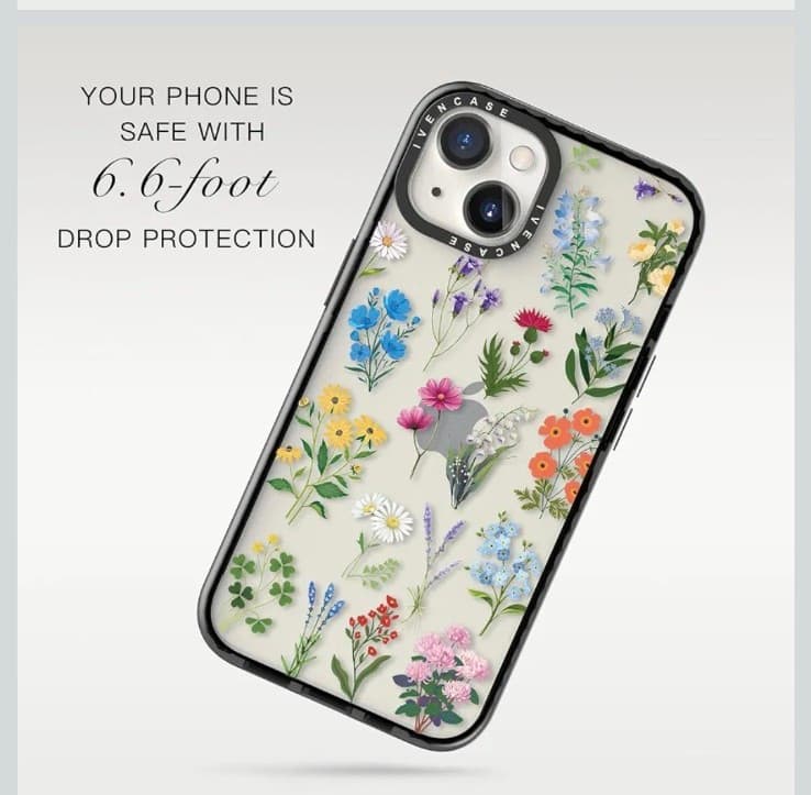 ivencase Clear Floral iPhone 13 / 14 Case Wildflower Pattern - Thumbnail 3