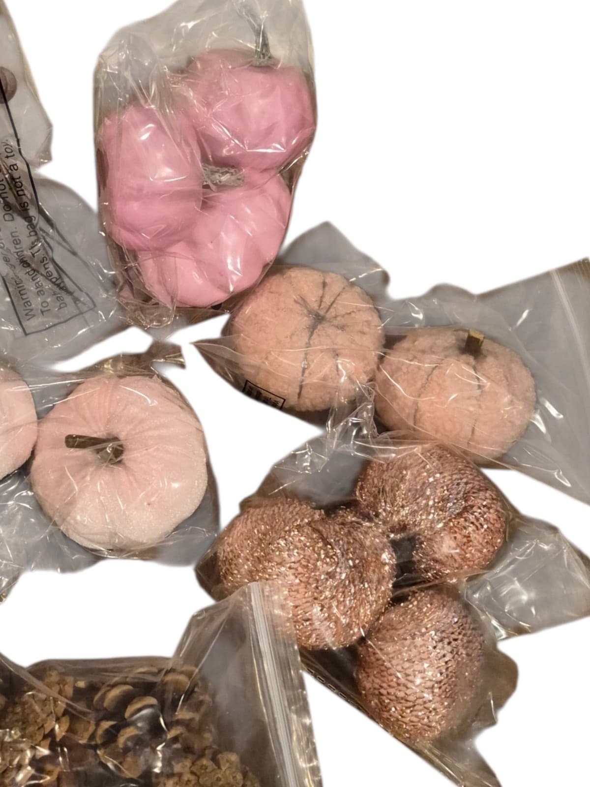 24pc Pink Pumpkin Fall Decor Set – Velvet/Glitter Vase Filler NIB - Thumbnail 3