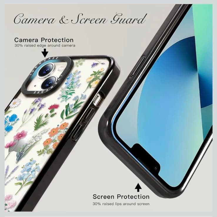 ivencase Clear Floral iPhone 13 / 14 Case Wildflower Pattern - Thumbnail 4