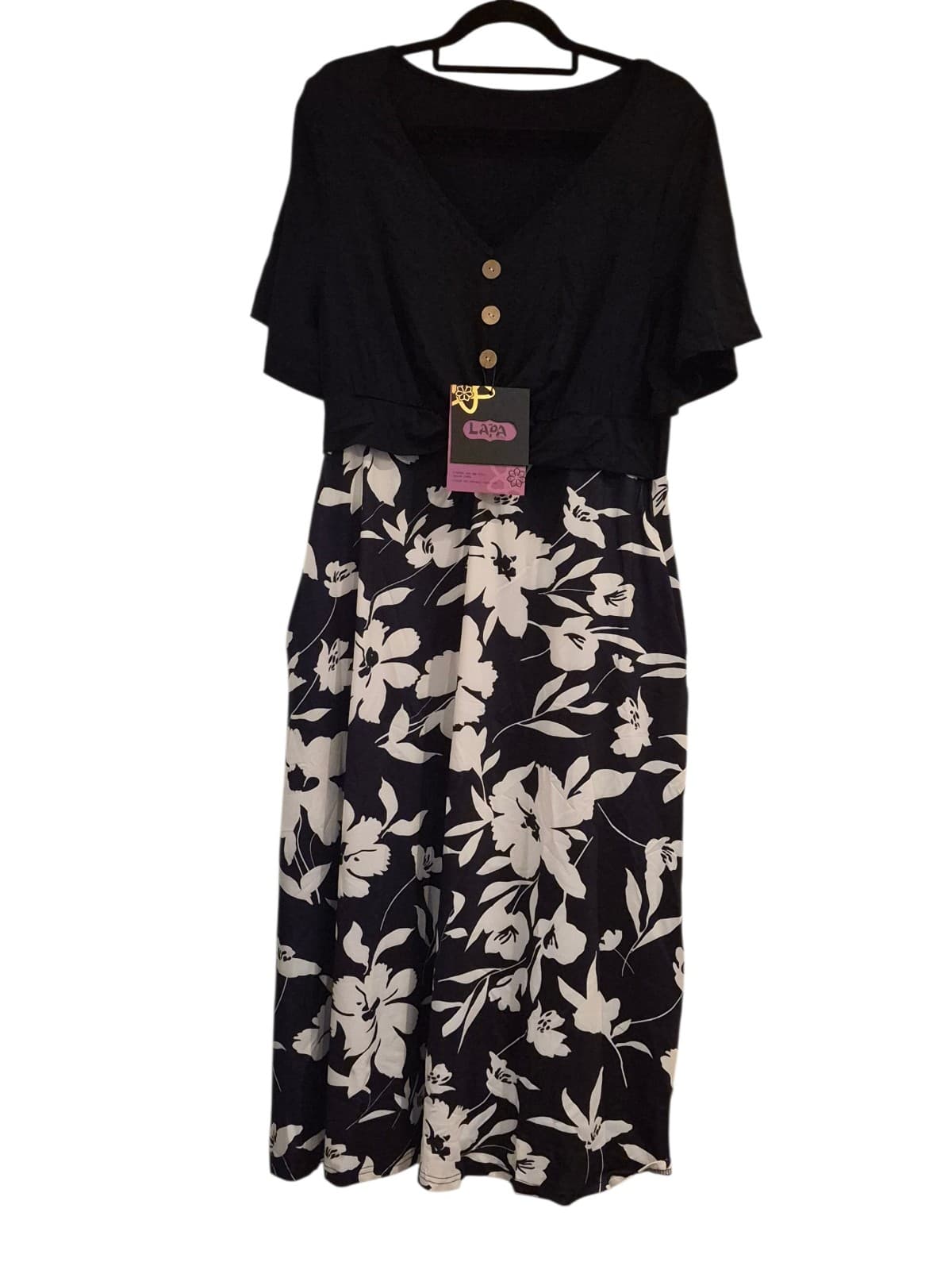 LAPA Plus Floral Patchwork Crossover Midi Dress Black White Size 0XL (12) NWT - Thumbnail 3