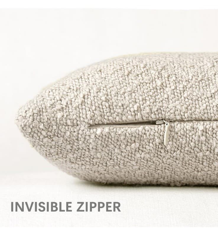 Boucle Decorative Lumbar Pillow Covers for Couch Set of 2, 12x20 inches, Beige - Thumbnail 4