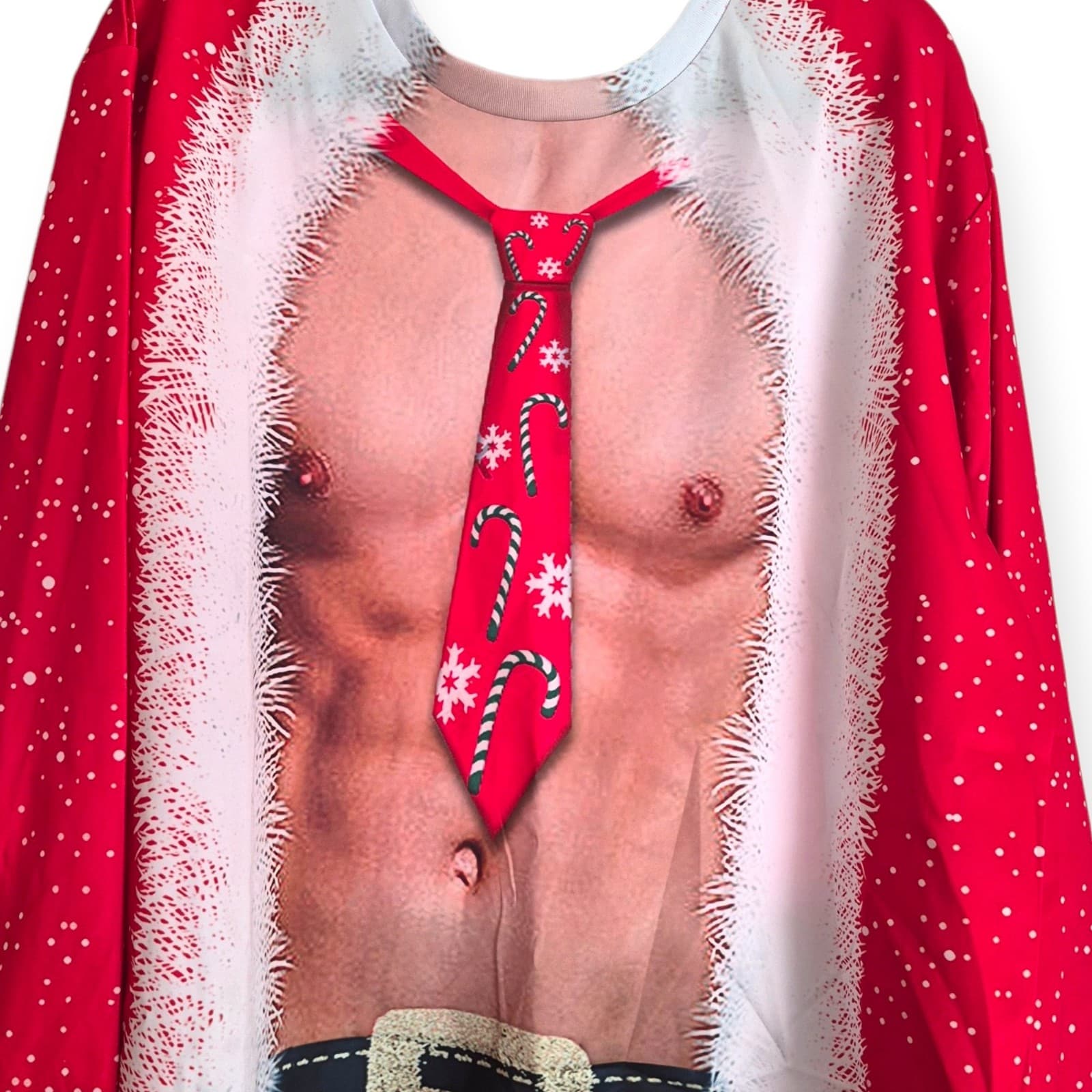 Funny Shirtless Santa Muscle Ugly Christmas Sweatshirt - Size XL - Thumbnail 4