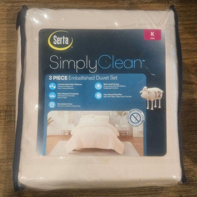 King Serta Simply Clean Embellished 3-Piece Duvet Cover Set Pink - Thumbnail 3