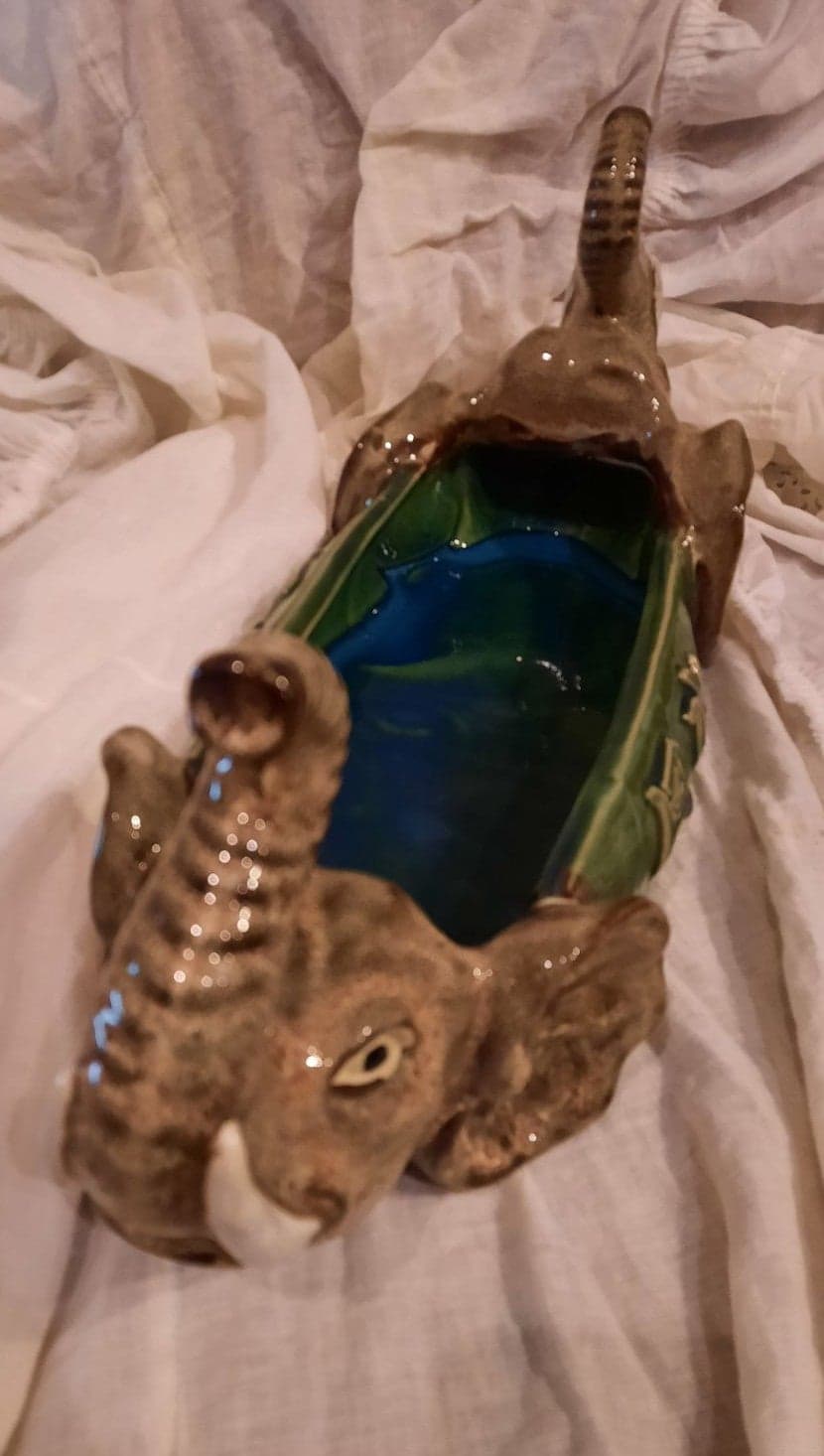 Unique Vintage Two Headed Ceramic Elephant Planter/Bowl/Decor - Thumbnail 3