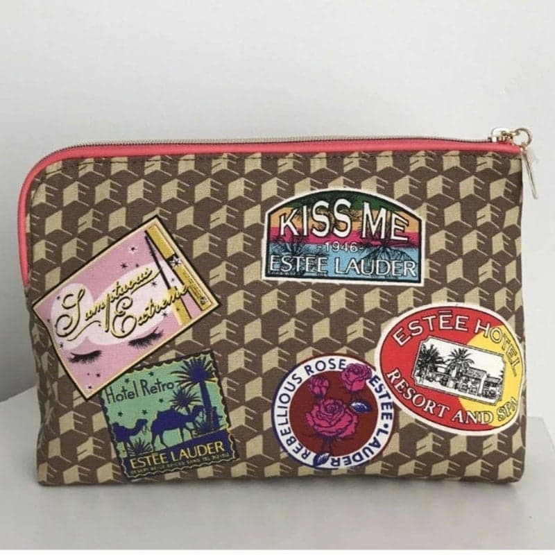 Estee Lauder Travel Passport Stamp Print Makeup Bag Cosmetic Pouch - Thumbnail 3
