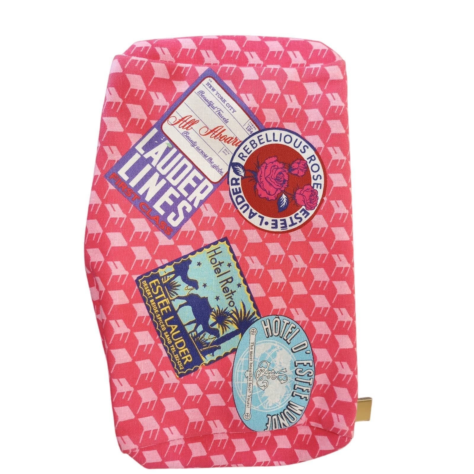 Estee Lauder Makeup Bag Pink 8.5" x 5.5" x 2" Travel Passport New York Flight - Thumbnail 2