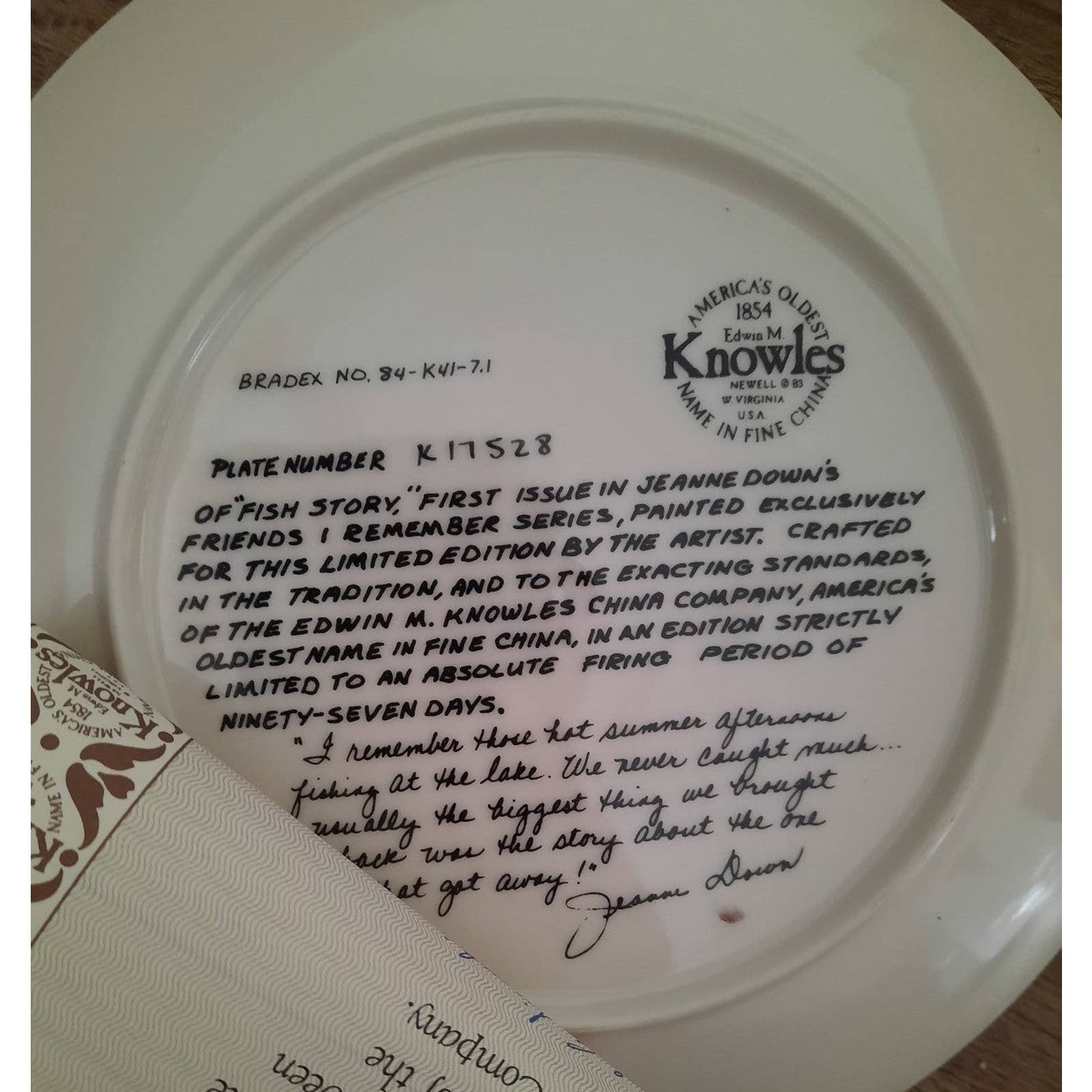 "Fish Story" Edwin M. Knowles Collector Plate By Jeanne Down - Thumbnail 4