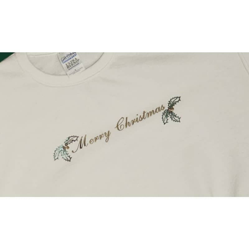 Christmas Sweatshirt Womens White Gildan Medium Embellished Holiday Ugly Sweater - Thumbnail 2