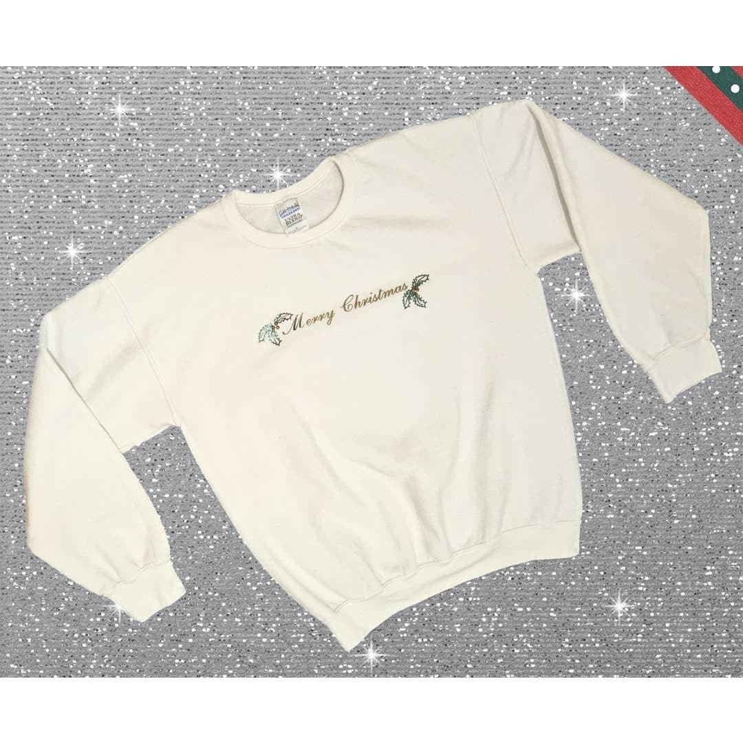 Christmas Sweatshirt Womens White Gildan Medium Embellished Holiday Ugly Sweater - Thumbnail 3