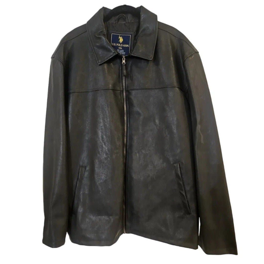 US Polo Black Faux Leather Zip Up Lined Jacket Men's XXL NWOT - Thumbnail 2