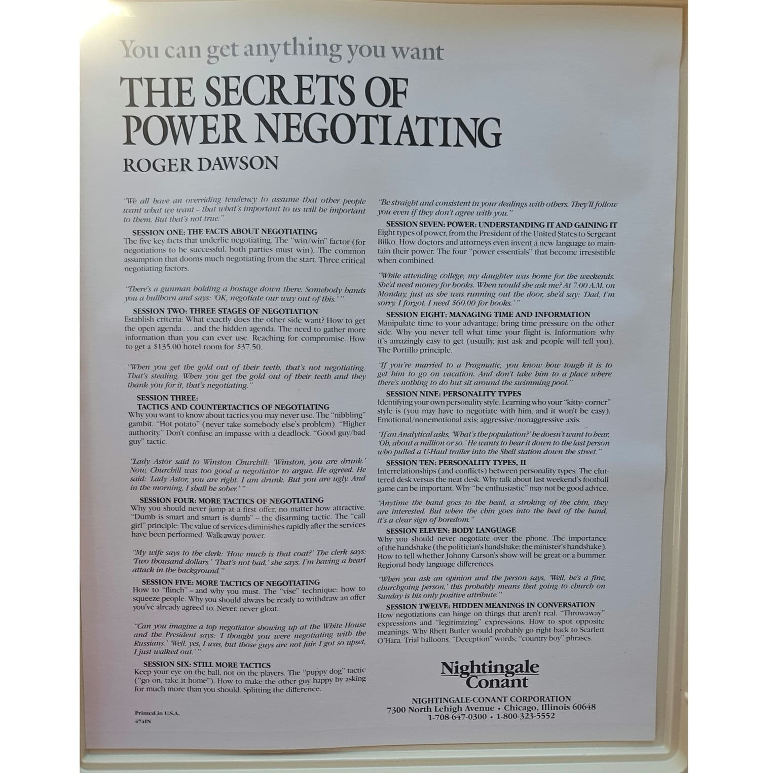 The Secrets of Power Negotiating by Roger Dawson CASSETTE FORMAT VTG - Thumbnail 2