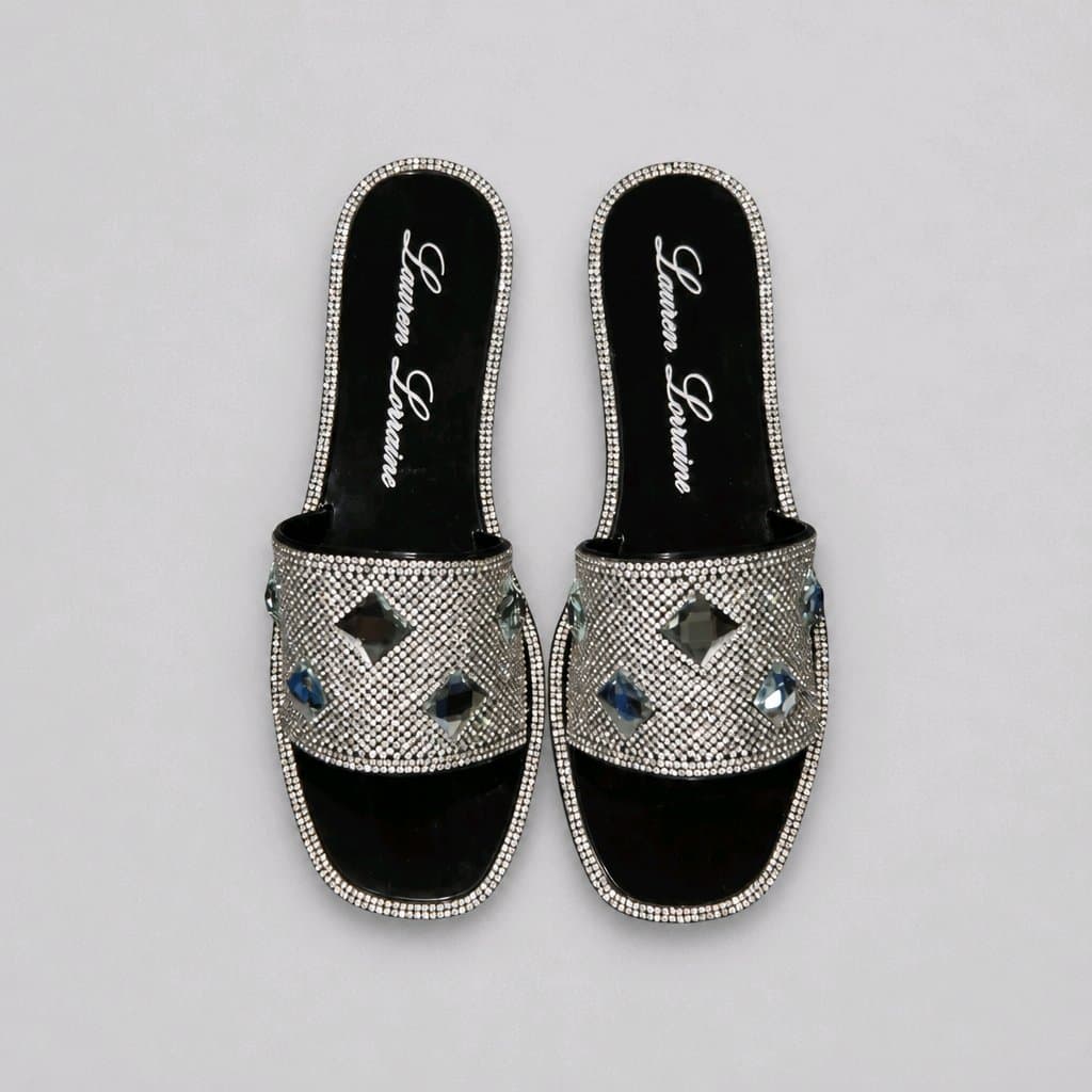 Lauren Lorraine Rhinestone Slide Sandals