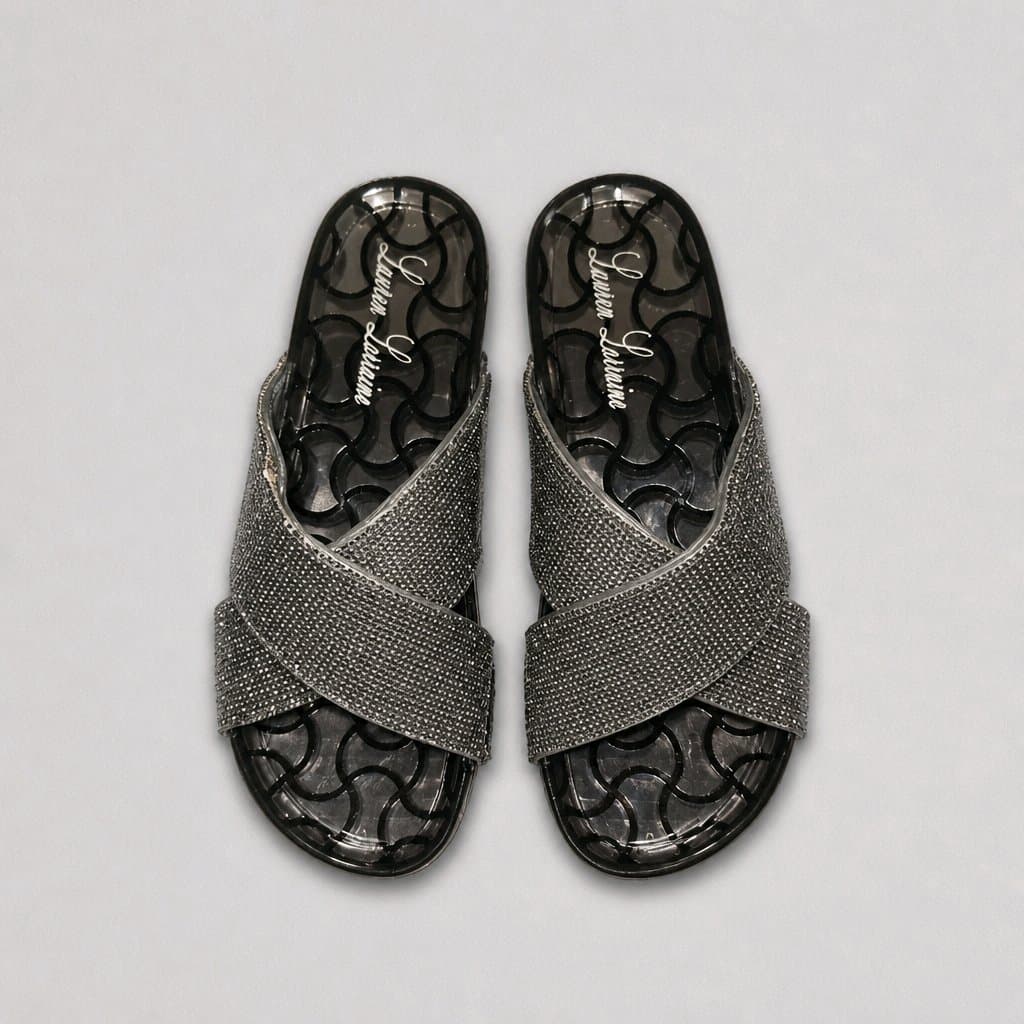 Lauren Lorraine Silver Slide Sandals