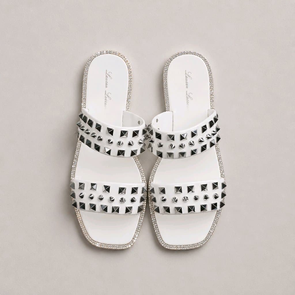 Lauran Lorraine Studded White Sandals