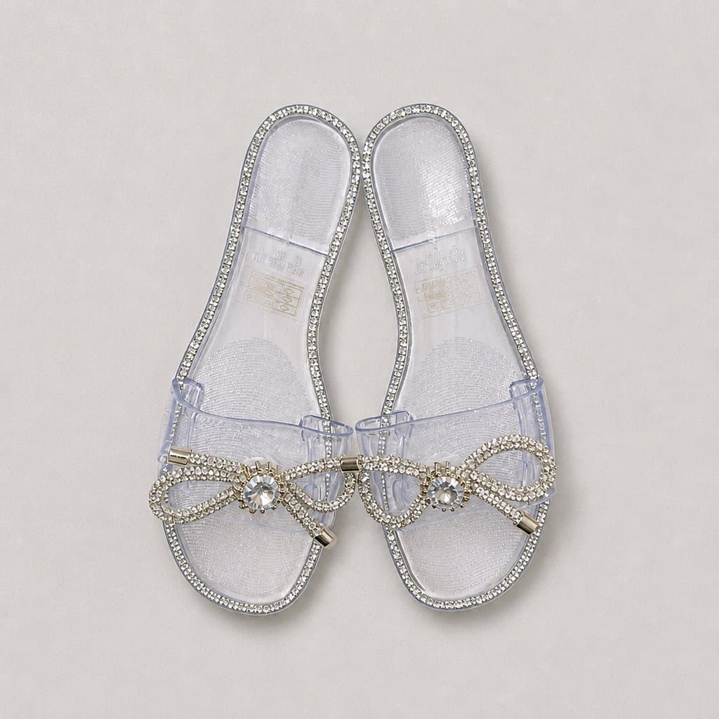 Rhinestone Embellished Clear Slide Sandals
